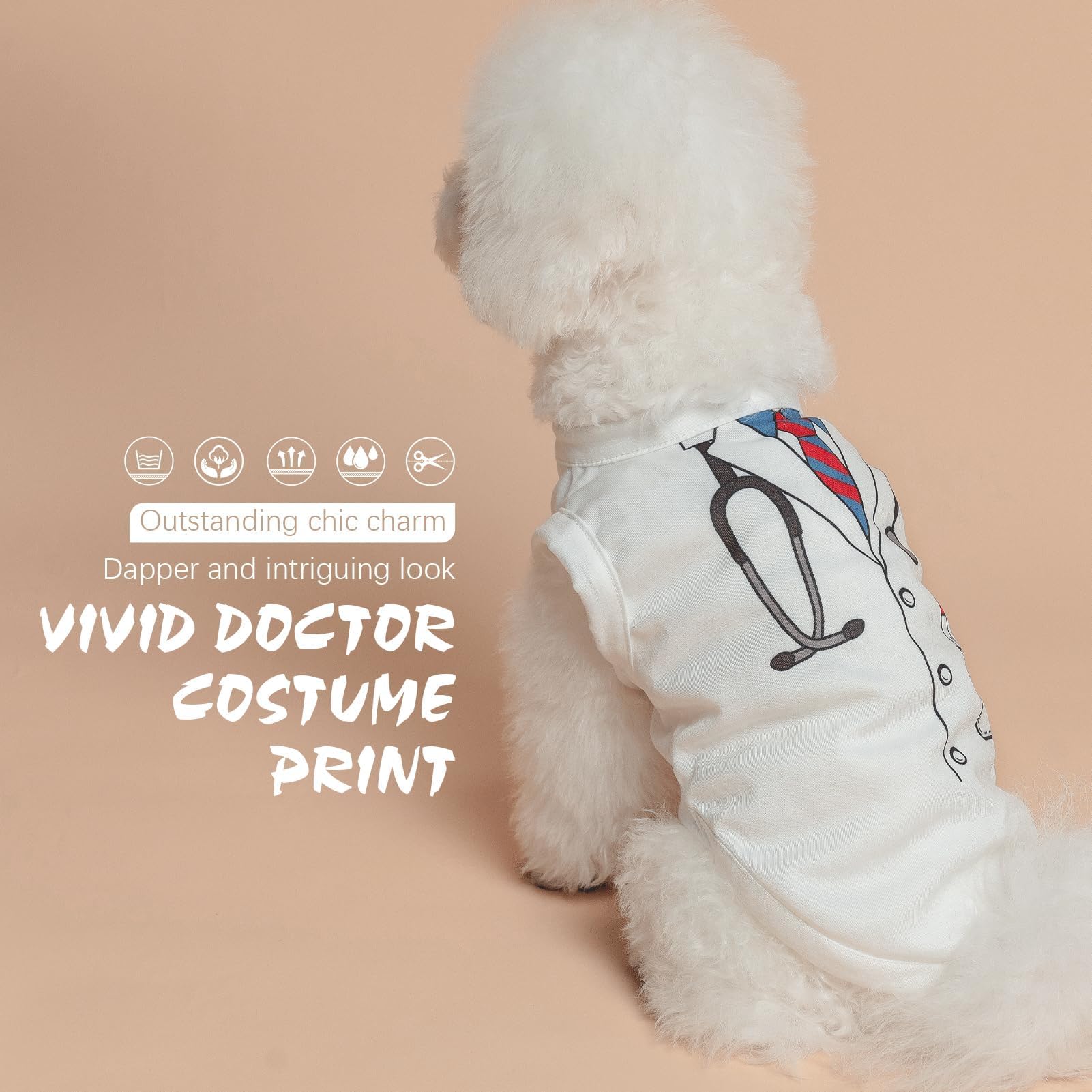 Bingpet Dog Shirt - Doctor Costume Print, Lightweight Dog Tank Top, Soft Breathable Puppy Sweatshirt(Chest Girth 20In)