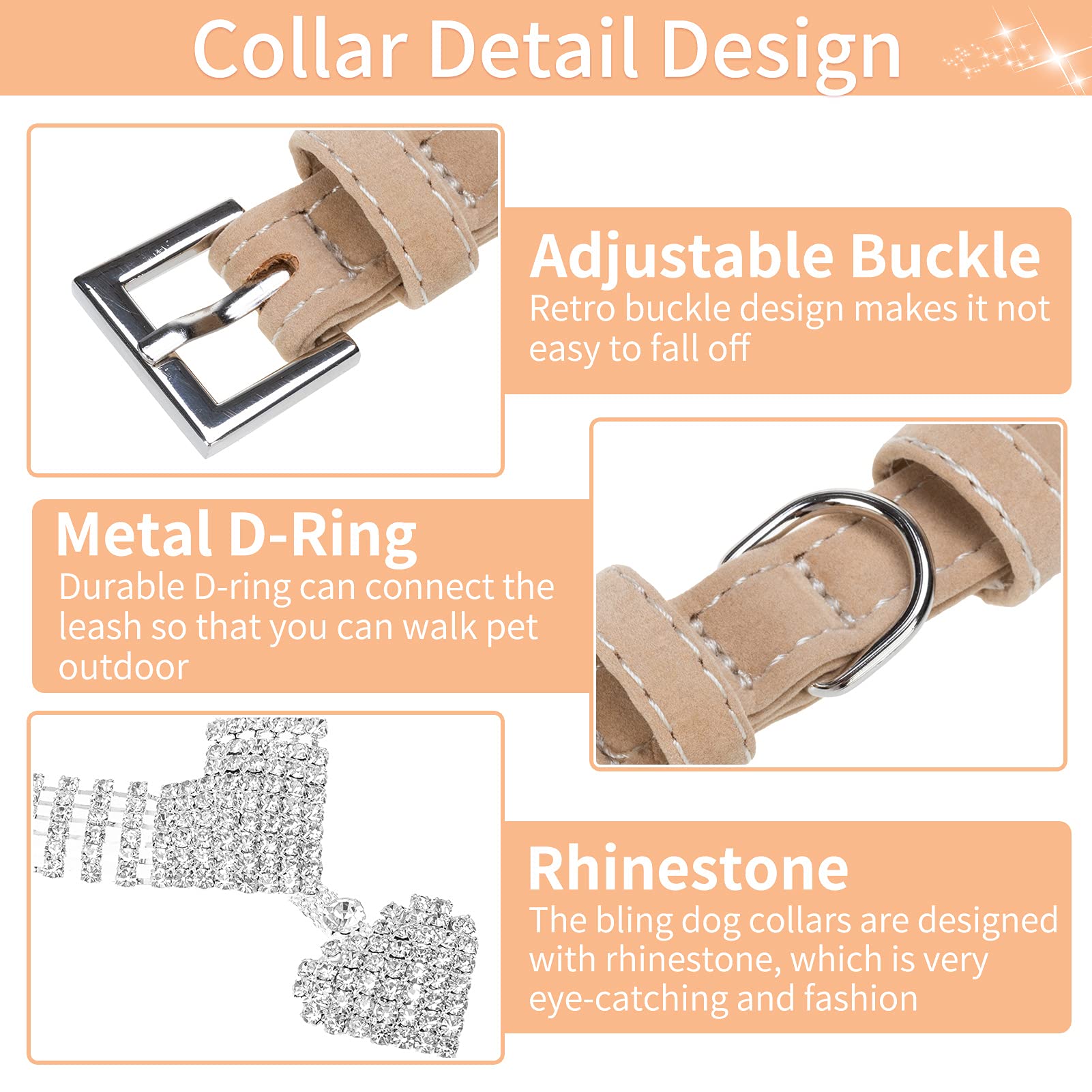 Expawlorer Cute Dog Necklace - Rhinestone Dog Collar, Soft Velvet Collar For Girl Boy Cats Dogs, Sparkling Pet Neck Decoration, Adjustable Pet Collar For Puppies Cats Small Medium Dogs, Brown S