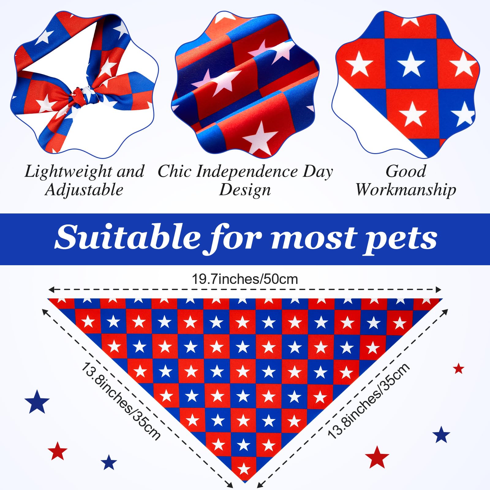 Preboun 50 Pieces Patriotic Dog Bandanas Bulk Star Bandanas For Dog Pet Kerchief Set Triangle Scarf For Memorial Day Puppy Small