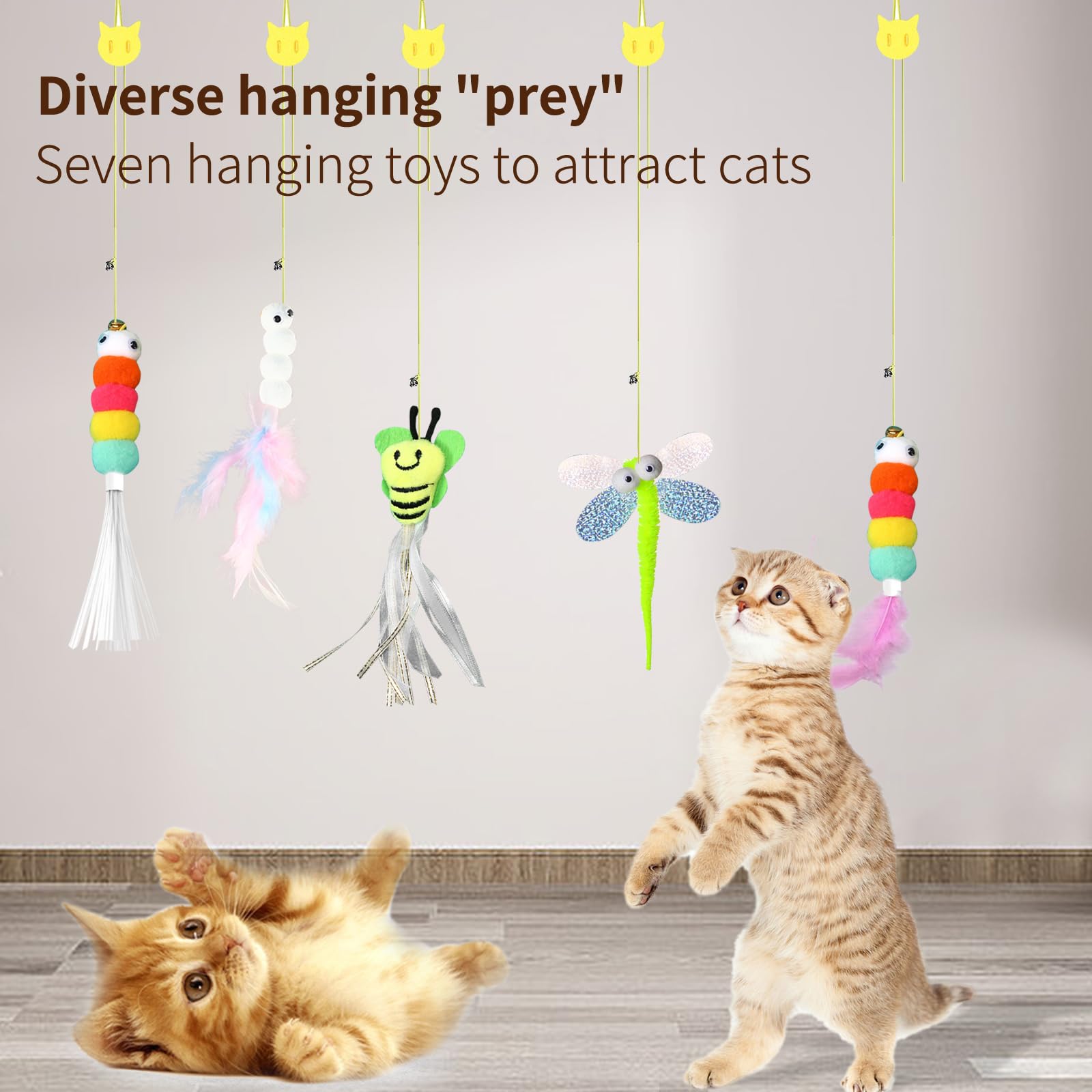 Jechrochen 2025 New 6 Pcs Interactive Feather Cat Toys, Retractable Indoor Teaser For Self Play, Hanging Toy For Kitten Chase, F