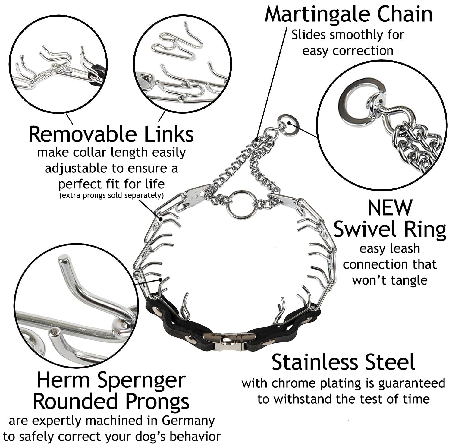 Herm Sprenger Prong Collar For Dogs Training - Quick Release Buckle & Swivel Ring For Easy Use - Made Of Durable Chrome Plated S