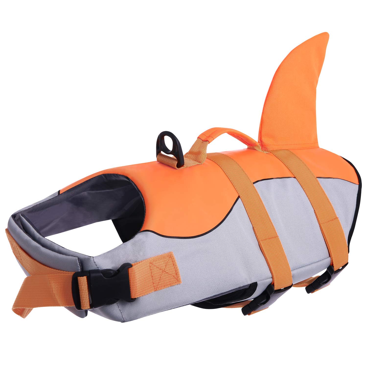 Asenku Dog Life Jacket Pet Life Safety Vest For Swimming Boating, Dog Shark Life Jackets Dog Lifesavers Swimsuits For Pool, Dog Water Floatation Vest For Small Medium Large Dogs, Orange, Large