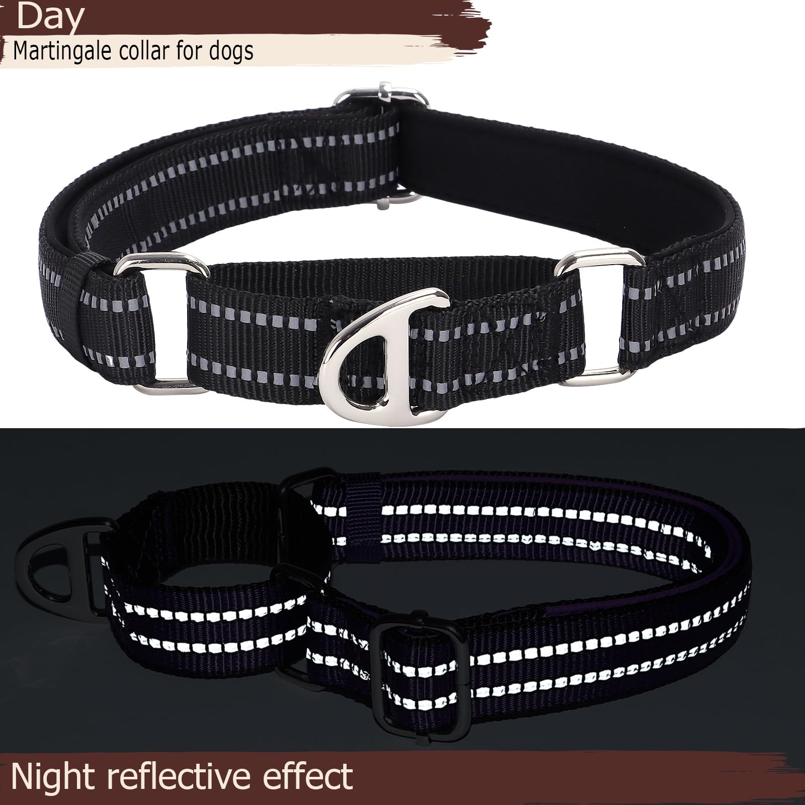 Martingale Collar For Dogs, No Pull Choke Collar With Reflective Nylon - Padded Comfort &- Adjustable Safe Dog Collar No Buckle