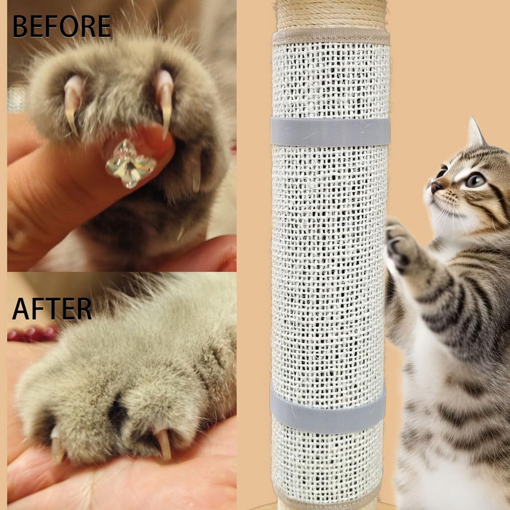 Deapher Cat Nail File Scratcher - Natural Sisal Scratching Pad with 80-Grit Aluminum Oxide, Wrap-Around Design for Cat Trees, Po