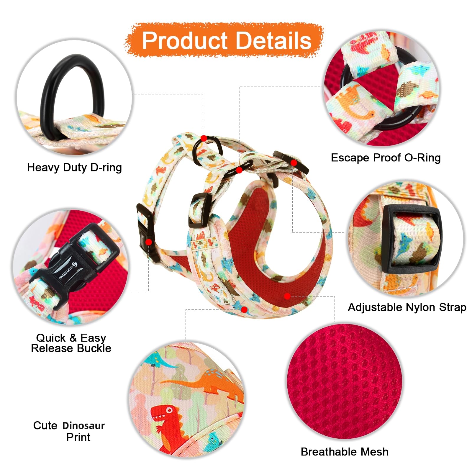 Adjustable Dog Harness and Leash Set for Girl Air Mesh Dog Vest Harness 5Ft Dog Training Leash with Soft Handle Pet Escape Proof