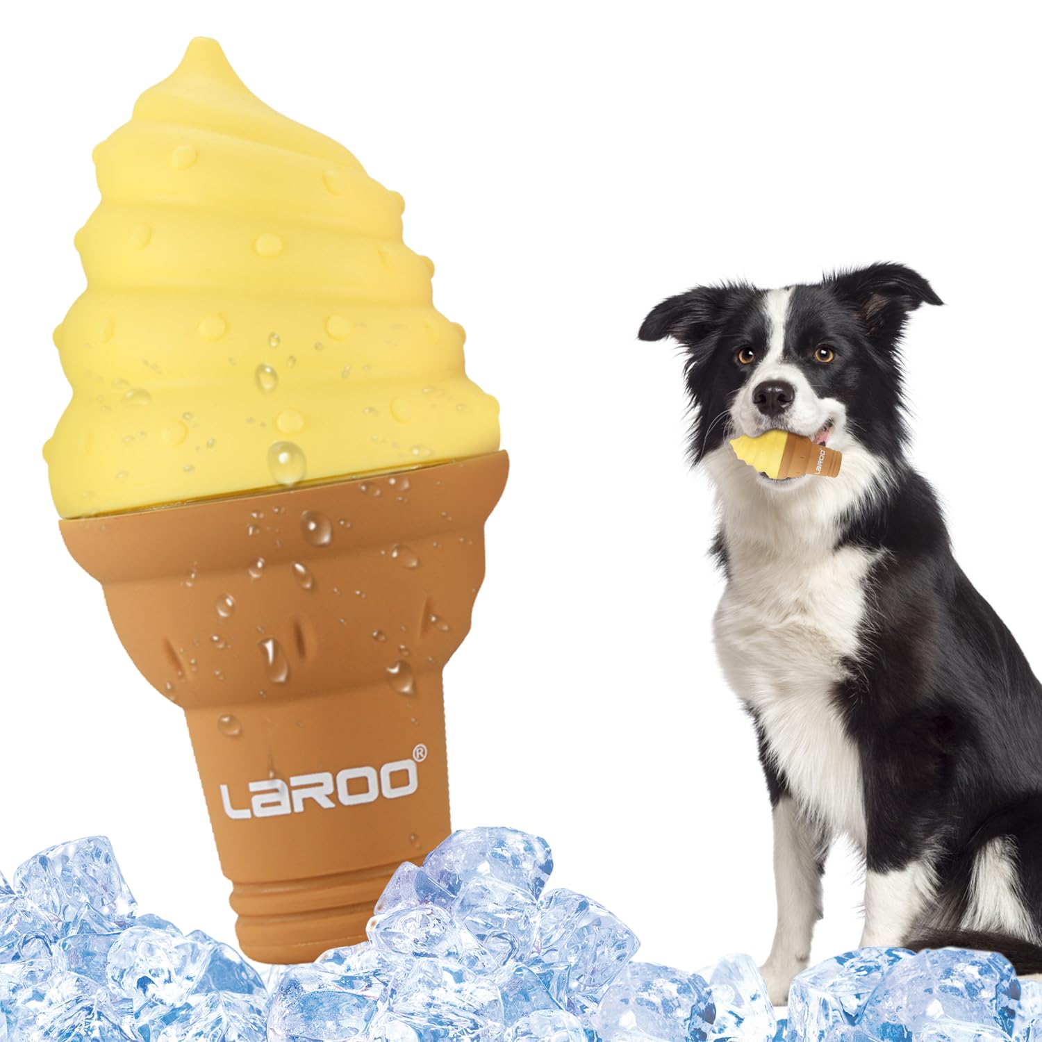 Laroo Dogs Toys For Summer Cooling, Frozen Dog Toys, Full With Water Frozen, Prevention Of Heat Stroke Upgraded Teething Chew Toy (Dog Ice Cream Shape-Yellow).