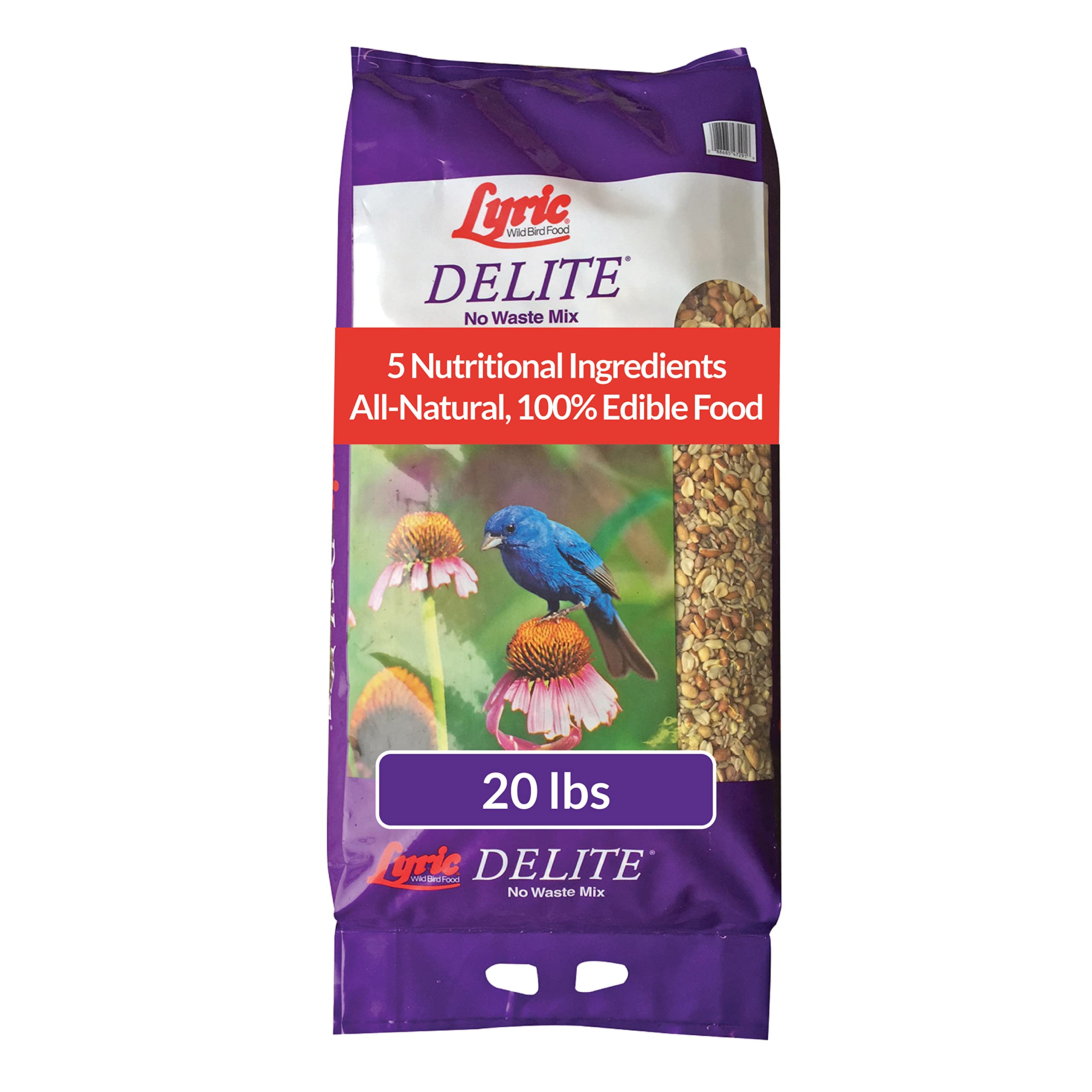 Lyric Delite Wild Bird Seed - No Waste Bird Food Mix with Shell-Free Nuts & Seeds - Attracts Buntings, Chickadees & Finches - 20