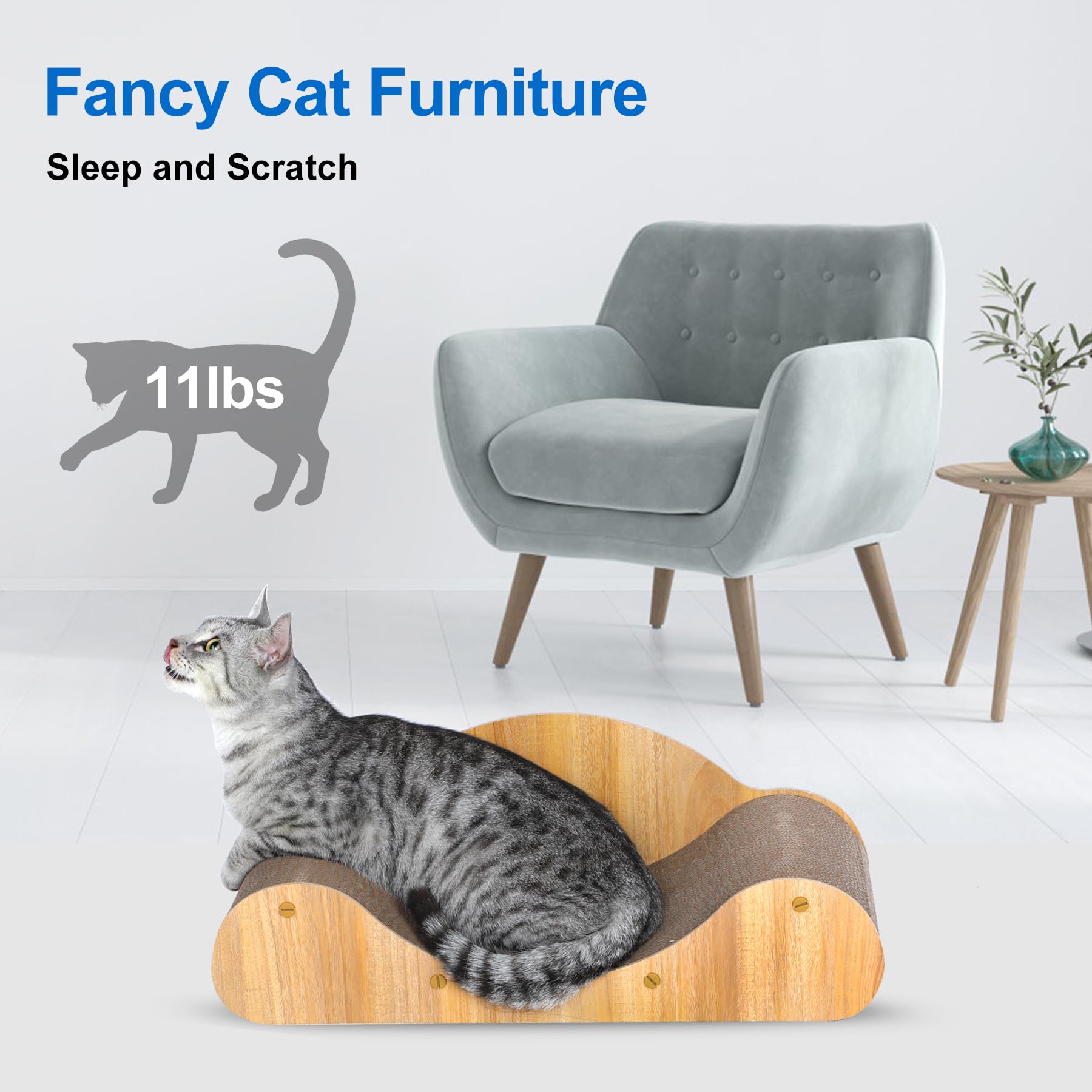 FluffyDream Cat Scratcher - Infinity Shape Cardboard Bed, Round Sofa, Wood