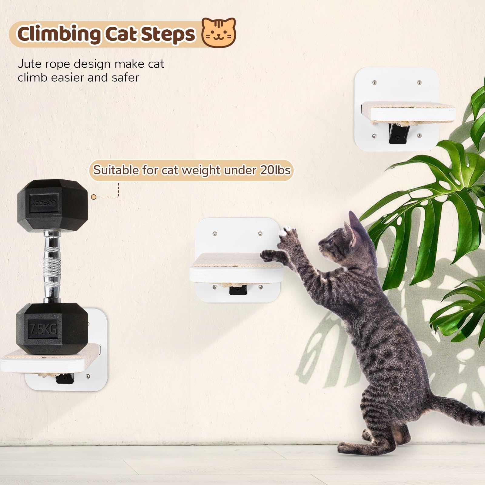 Kitty City Wall-Mounted Cat Hammock & Steps - 3-Level Cat Shelves With Scratching Post & Hemp Rope, Perfect For Indoor Cats