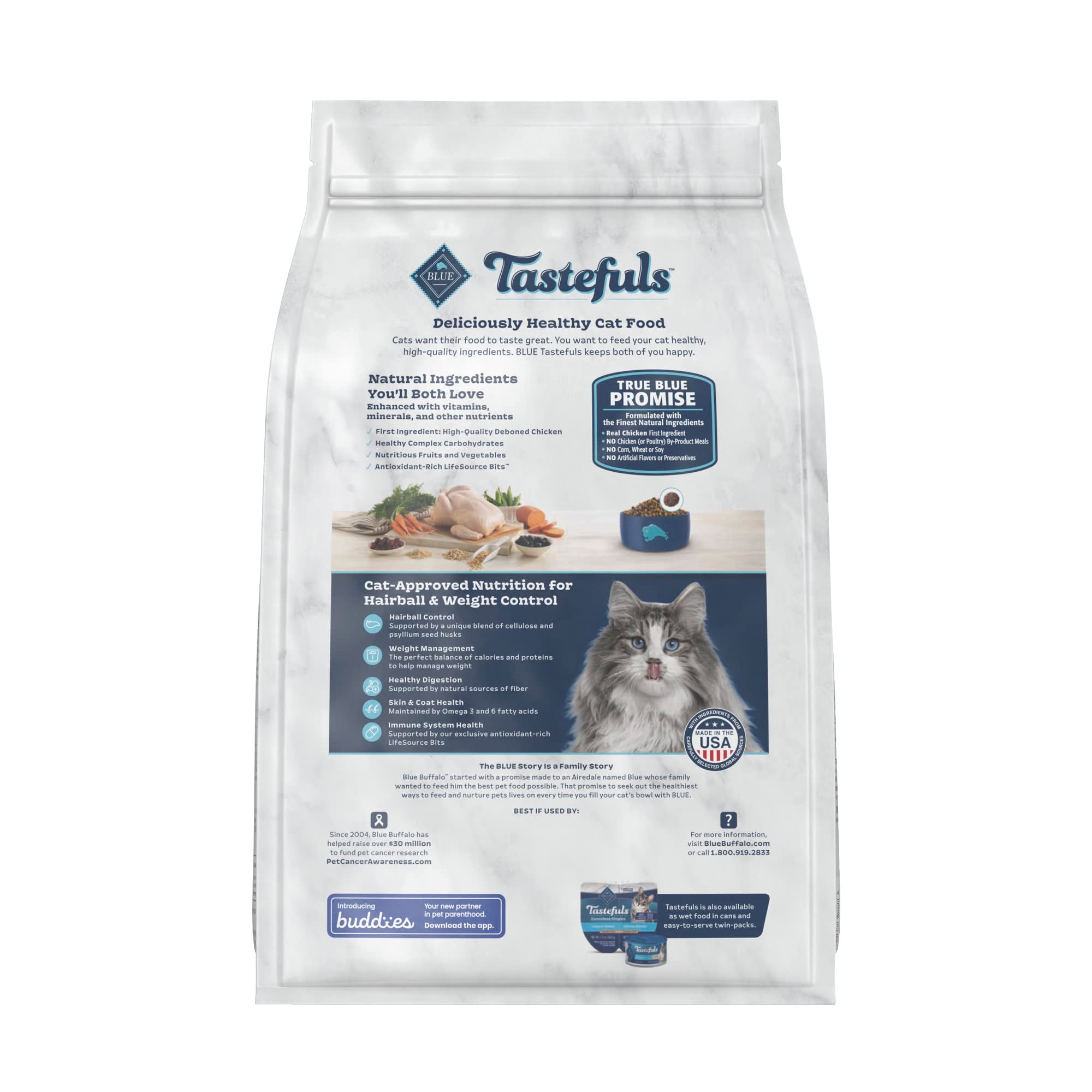 Blue Buffalo Tastefuls Weight & Hairball Control Natural Dry Food for Adult Cats, 3-lb. Bag