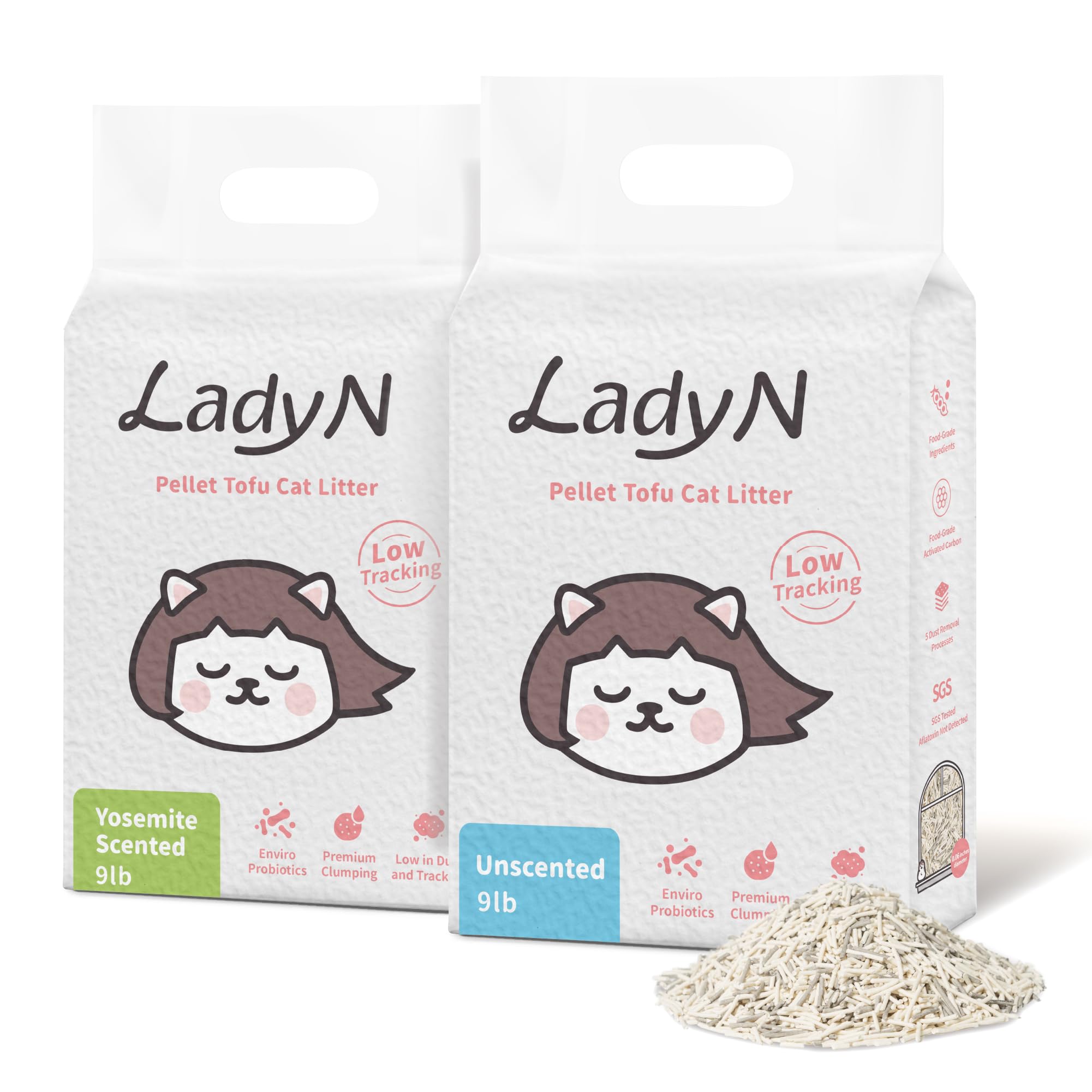 Lady N Pellet Tofu Cat Litter, Strong Clumping Ultra Absorbent Natural Litter, Dust-Free Low Tracking Litter Pellets, Enviro-pro