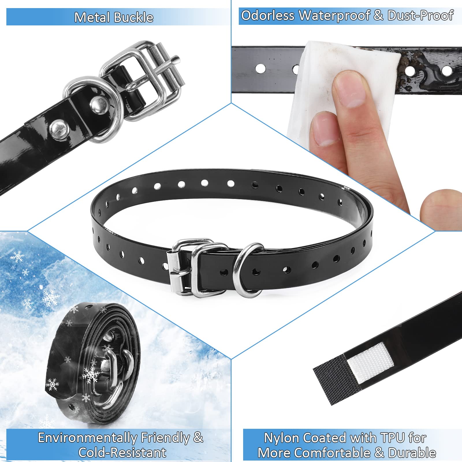 Luckinpet Waterproof Dog Collar Replacement Strap For Shock Collar And Fence Easy Clean Odorless Dog Collar Metal Buckle 3/4 Inc