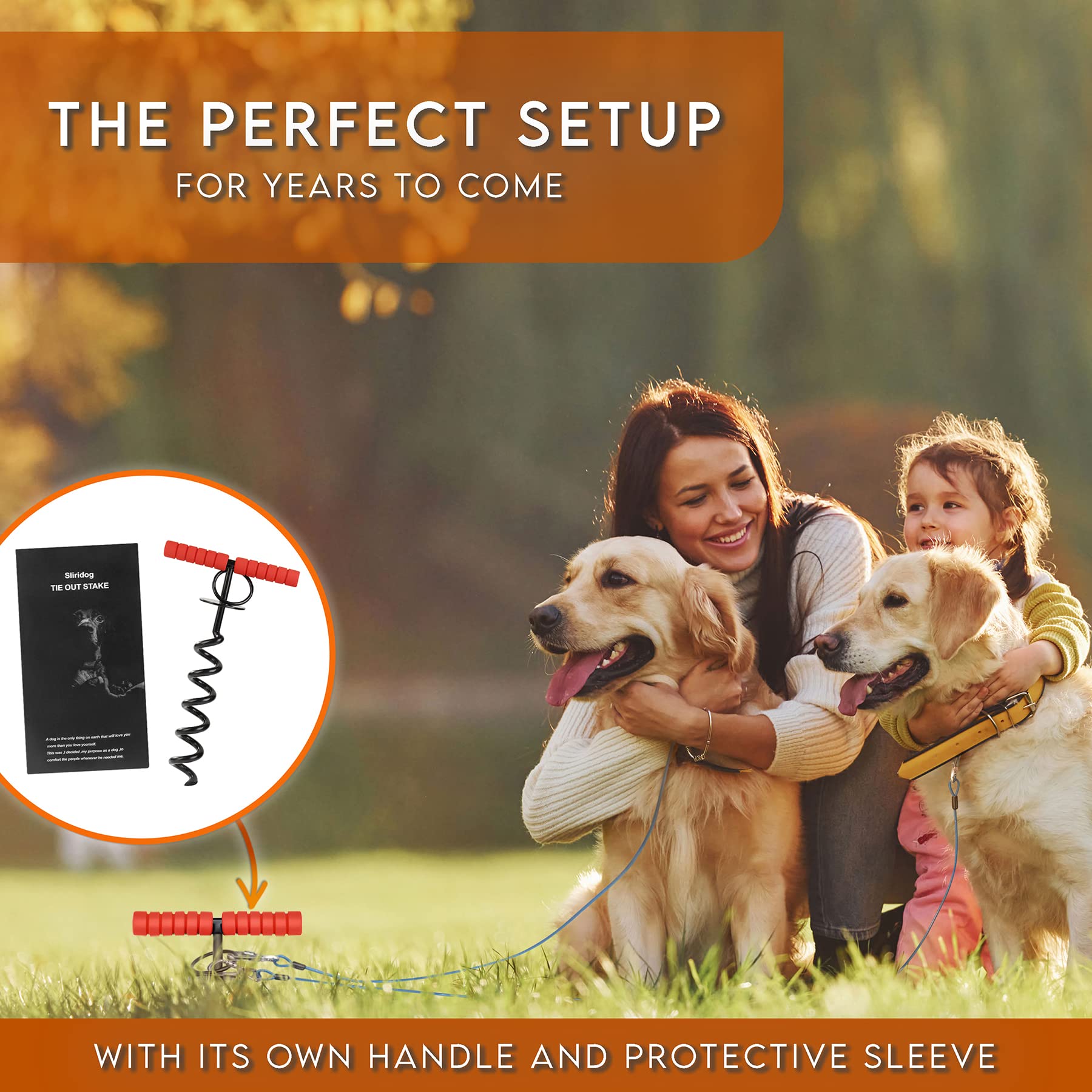 Sliridog Dog Tie Out Stakes,Heavy Duty Stake for Large Dogs,Strongest Dog Anchor Holds 2 Large Dogs Up to 200 lbs,Free and Safe