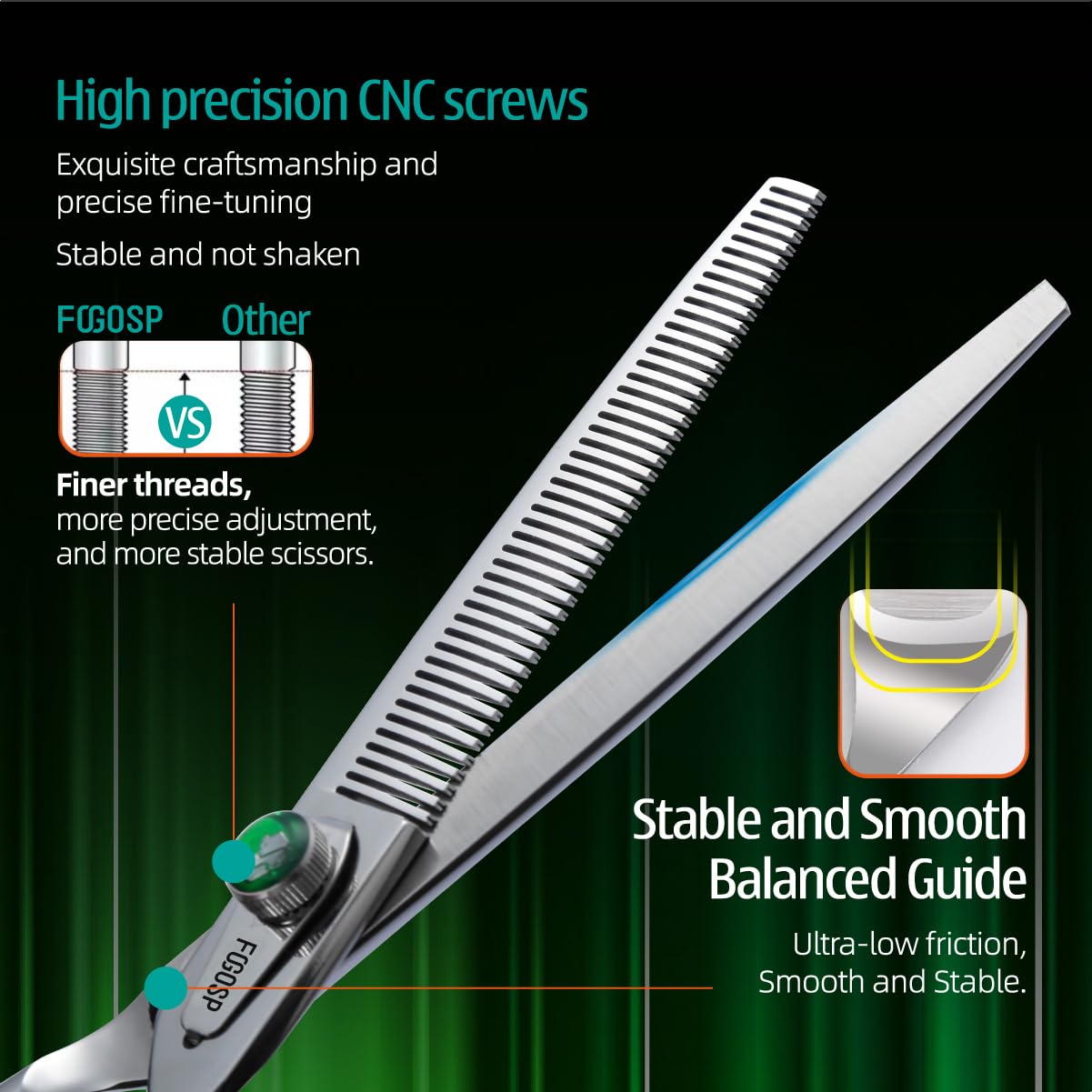 Fogosp 46 Teeth Dog Thinning Shears For Grooming 7.0 Inch Professional Blending Thinning Scissors For Dogs Cat Pet Japanese 440C Stainless Right Handed