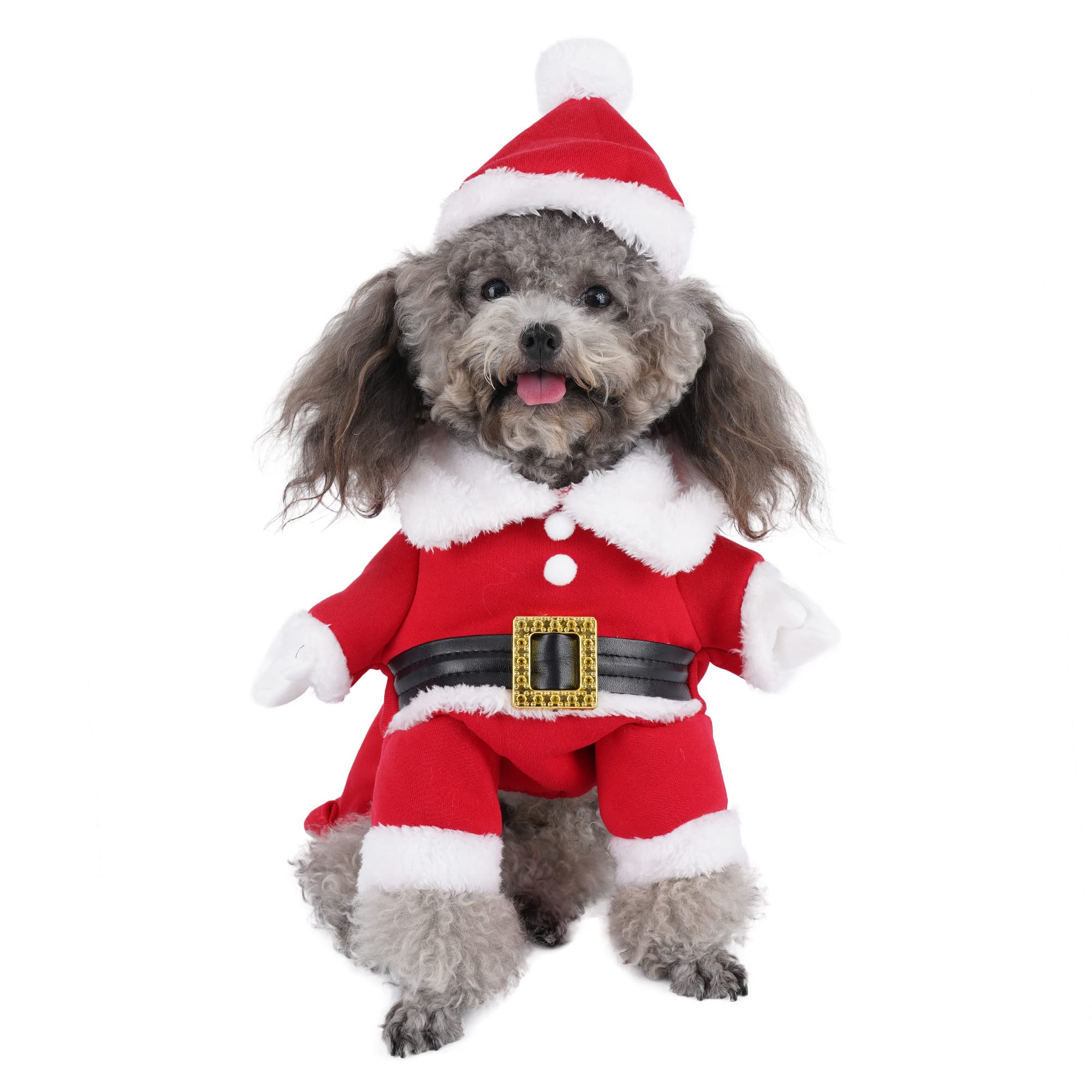Mogoko Dog Cat Christmas Santa Claus Costume, Funny Pet Cosplay Outfits With A Cap, Puppy Fleece Warm Apparel Clothes For Xmas (L Size)