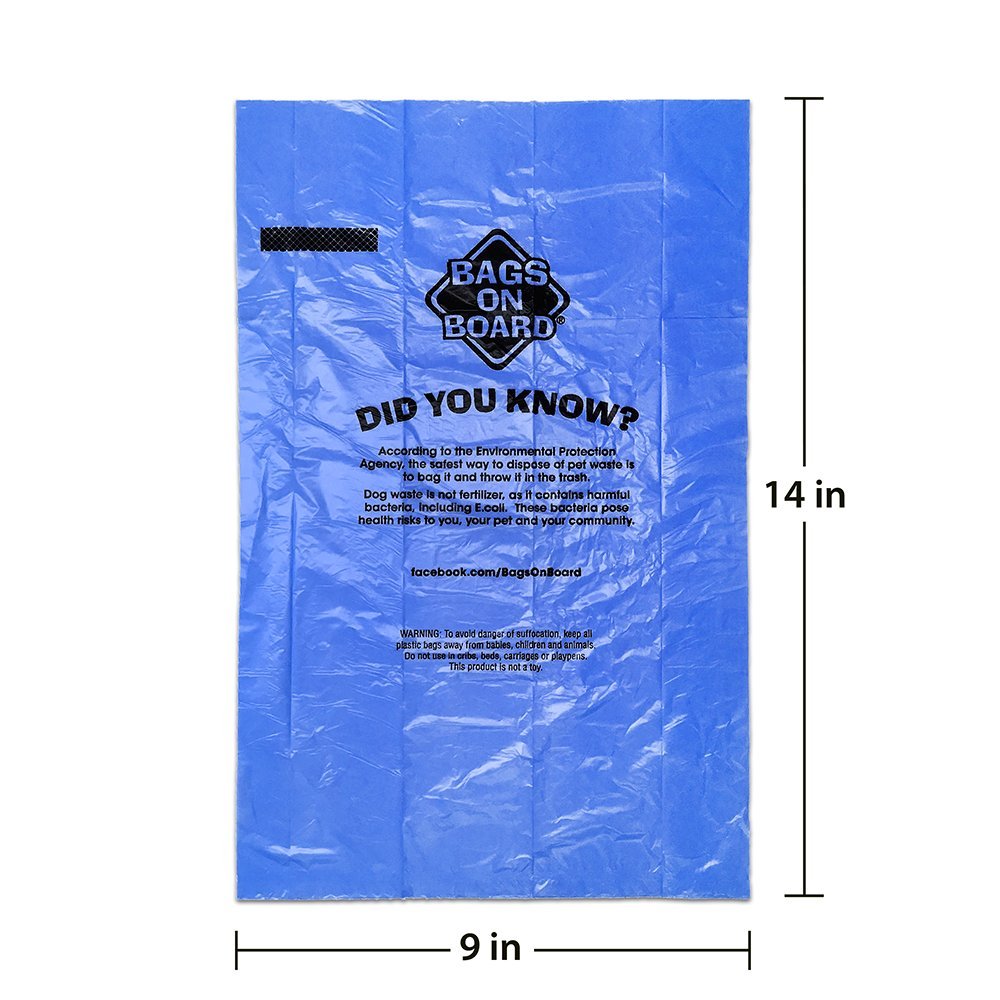 Bags On Board Dog Poop Bags | Strong, Leak Proof Dog Waste Bags | 9 X14 Inch Blue Bags