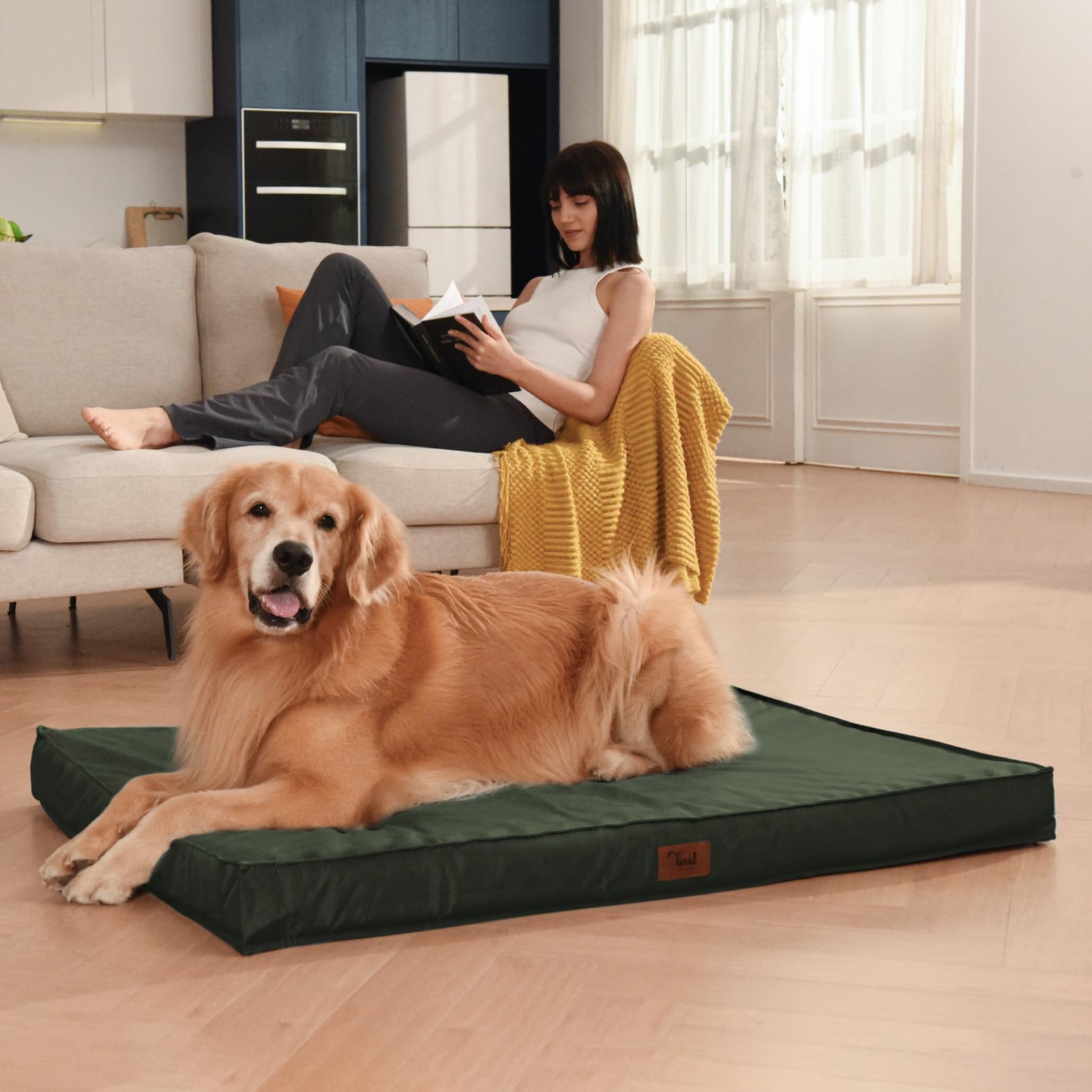 Tail Stories Outdoor Dog Bed for Small Dogs, Waterproof Dog Crate Bed for Medium Dogs Cats, Orthopedic Egg Crate Foam Pet Bed wi
