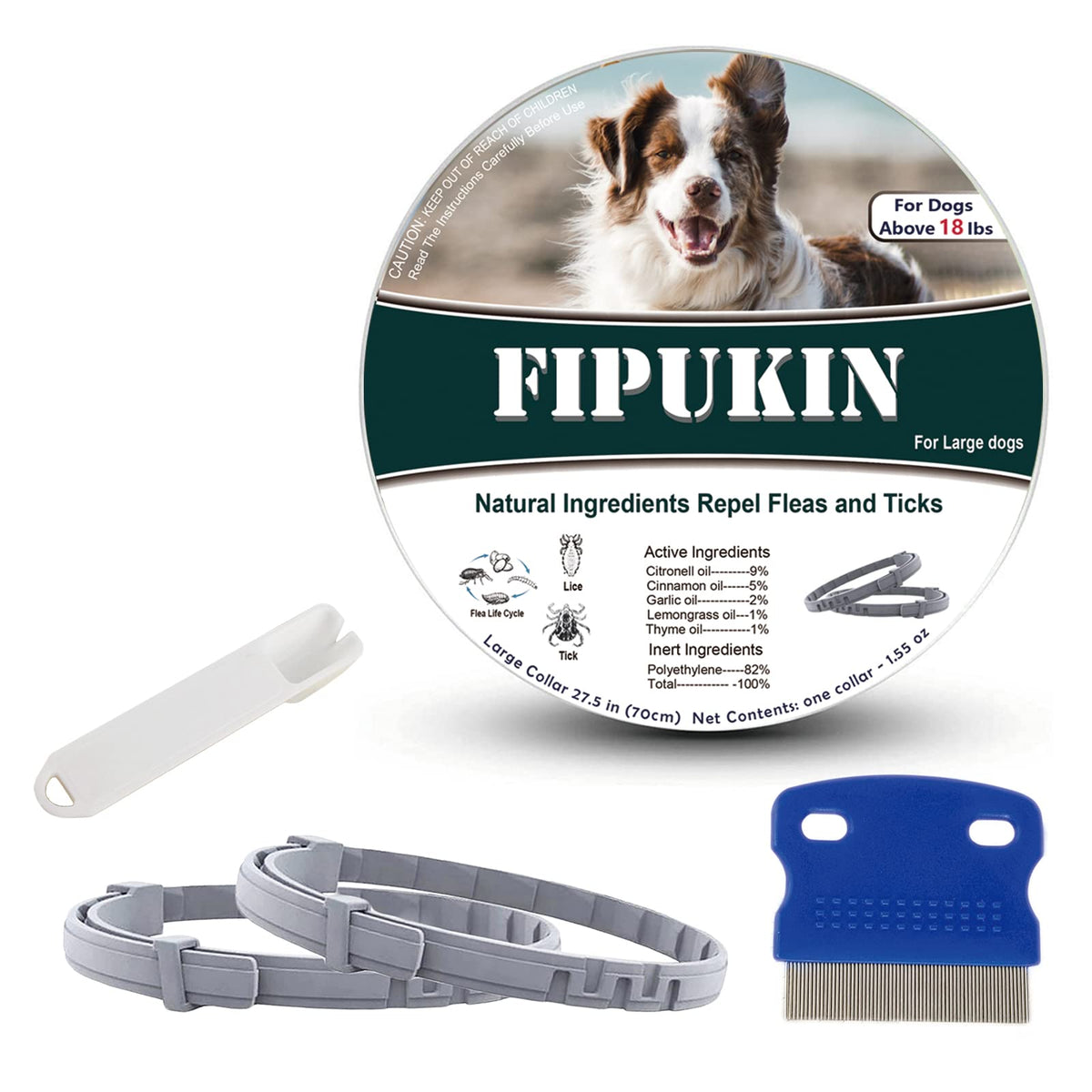 Natural Ingredients Flea Collar For Large Dogs, Safe And Effective Flea And Tick Collar, Waterproof, 8 Months Protection Per Collar, Free Comb And Tick Removal Tool, 27.5 Inchs, 2-Pack