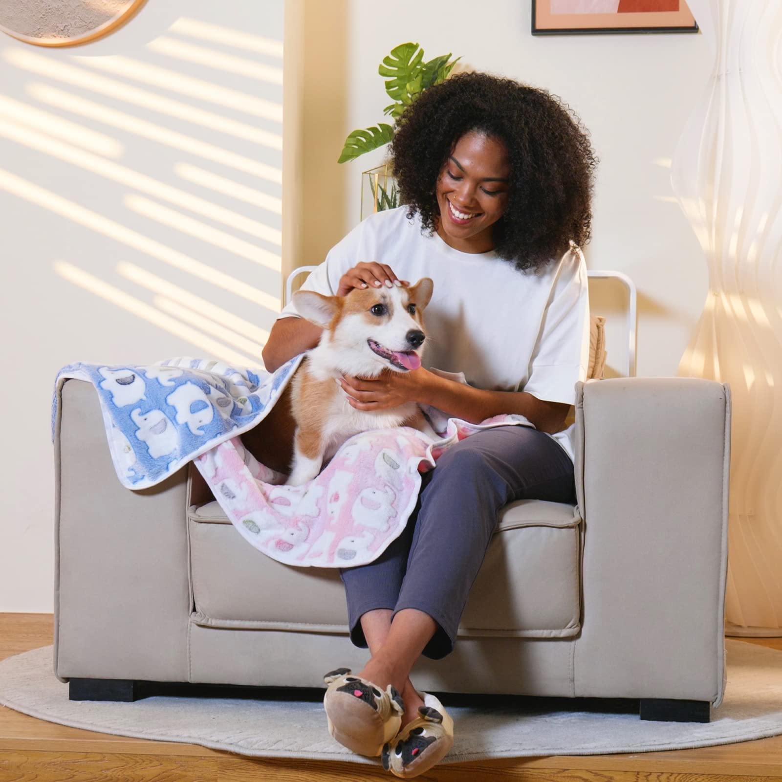 1 Pack 3 Blankets Super Soft Fluffy Premium Cute Elephant Pattern Pet Blanket Flannel Throw For Dog Puppy Cat Blue Small(23X16 Inch)