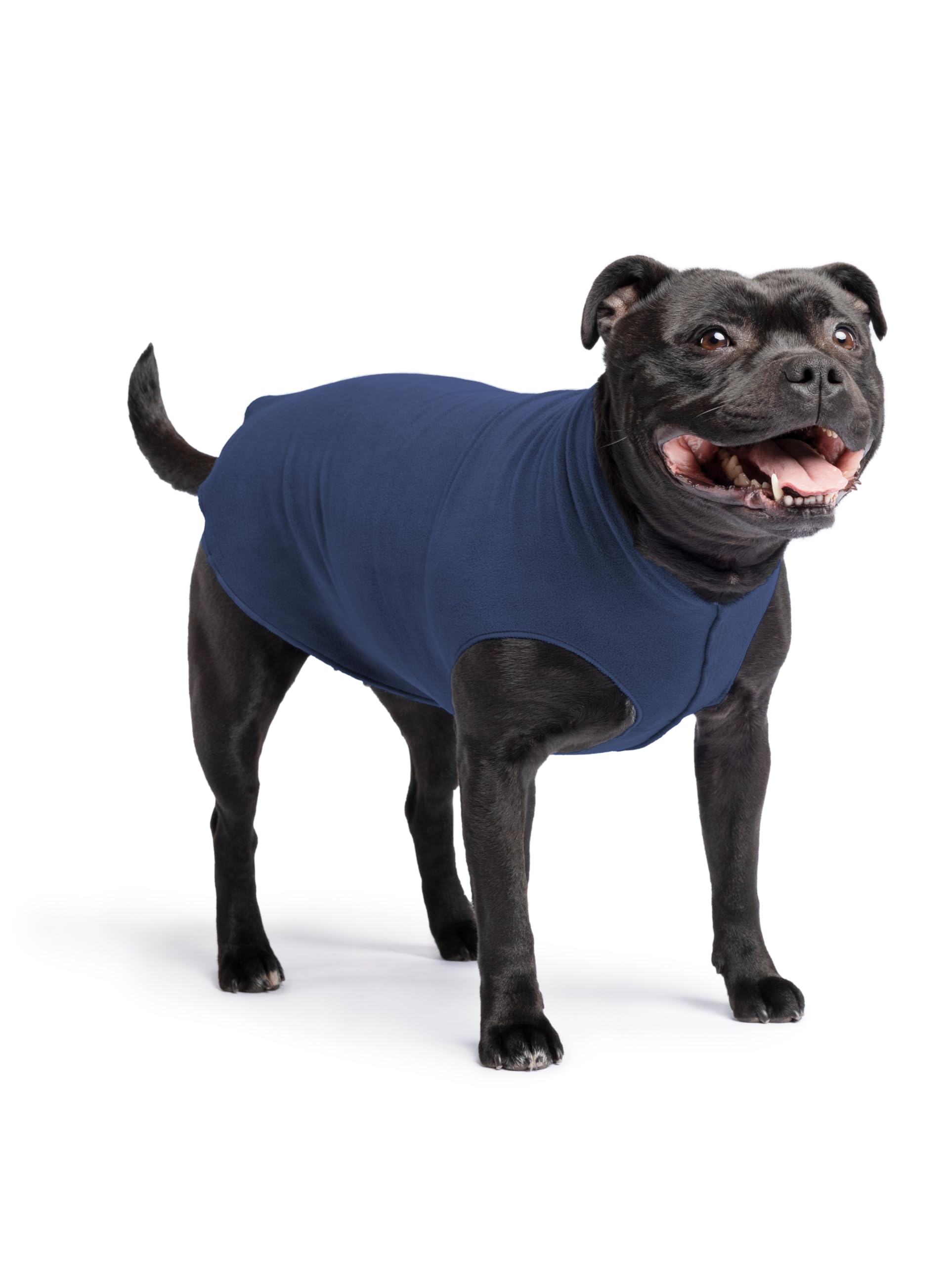 Gold Paw Stretch Fleece Dog Coat, Stretchy Pet Sweater, Machine Washable Pullover for Winter and Fall, Navy, 16