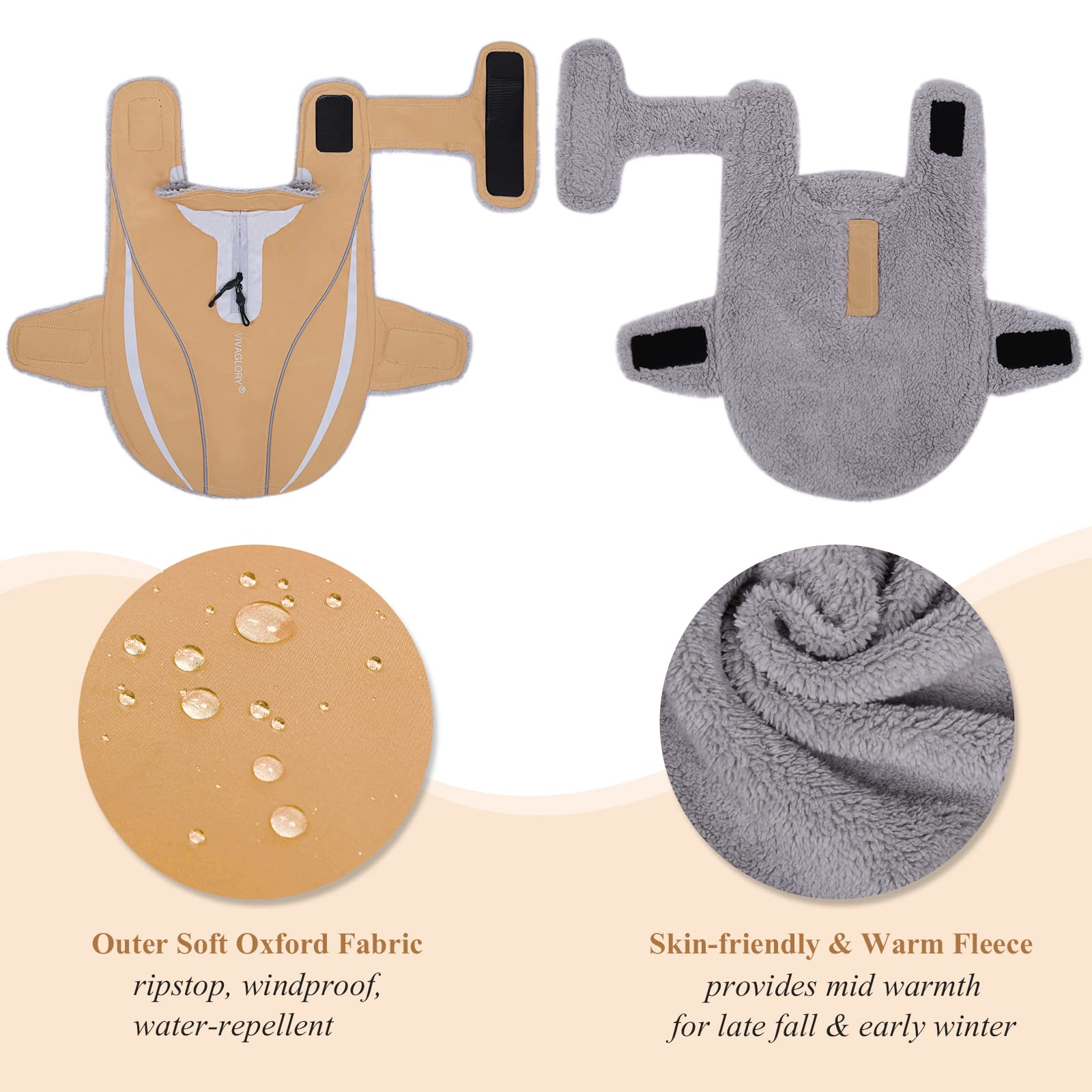 Vivaglory Lightweight Cozy Fleece Lined Dog Jacket For Late Autumn And Early Winter, Water Resistant Dog Fleece Vest For Puppy S