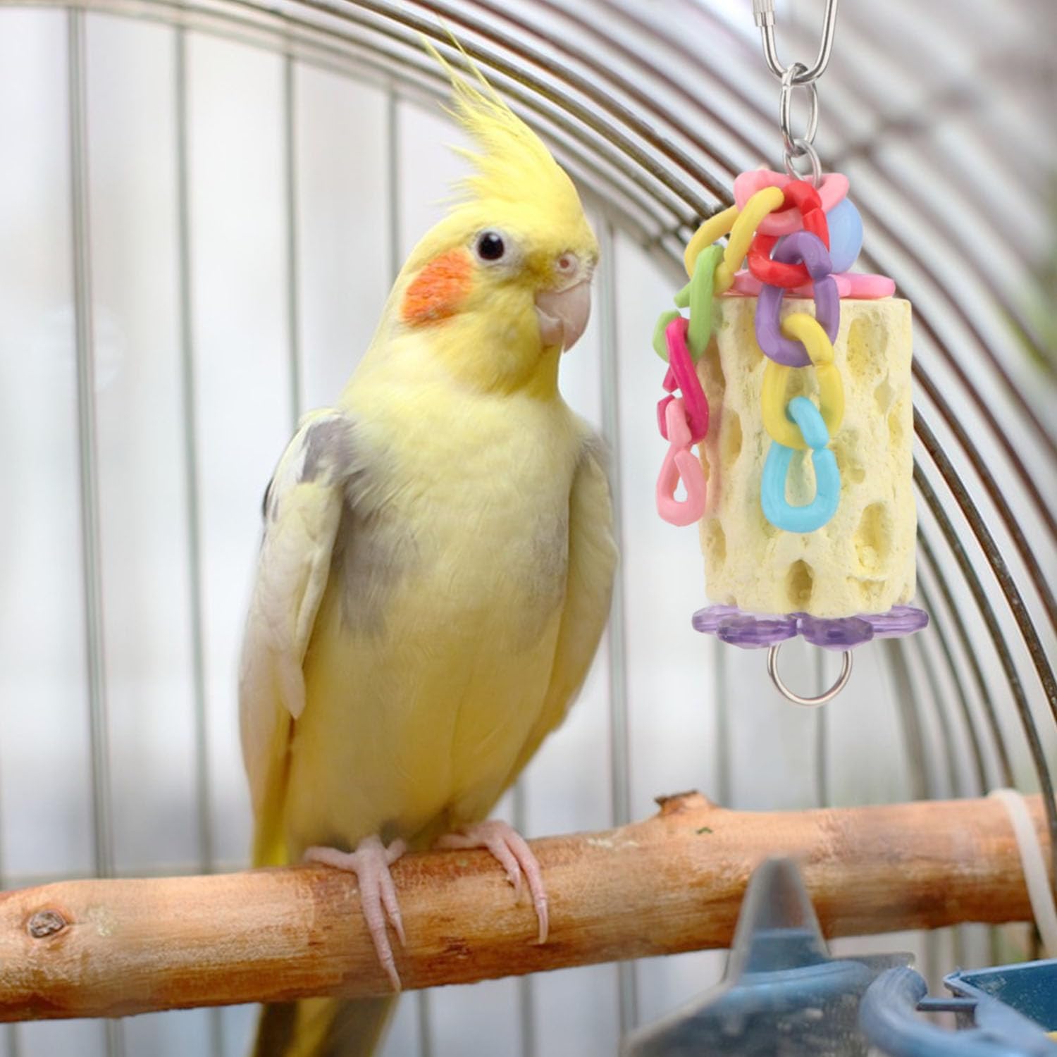 Wontee Bird Chewing Toys Bird Beak Grinding Stone Calcium Parakeet Treats for Budgies Cockatiels Conures Quaker Senegal Parrot (