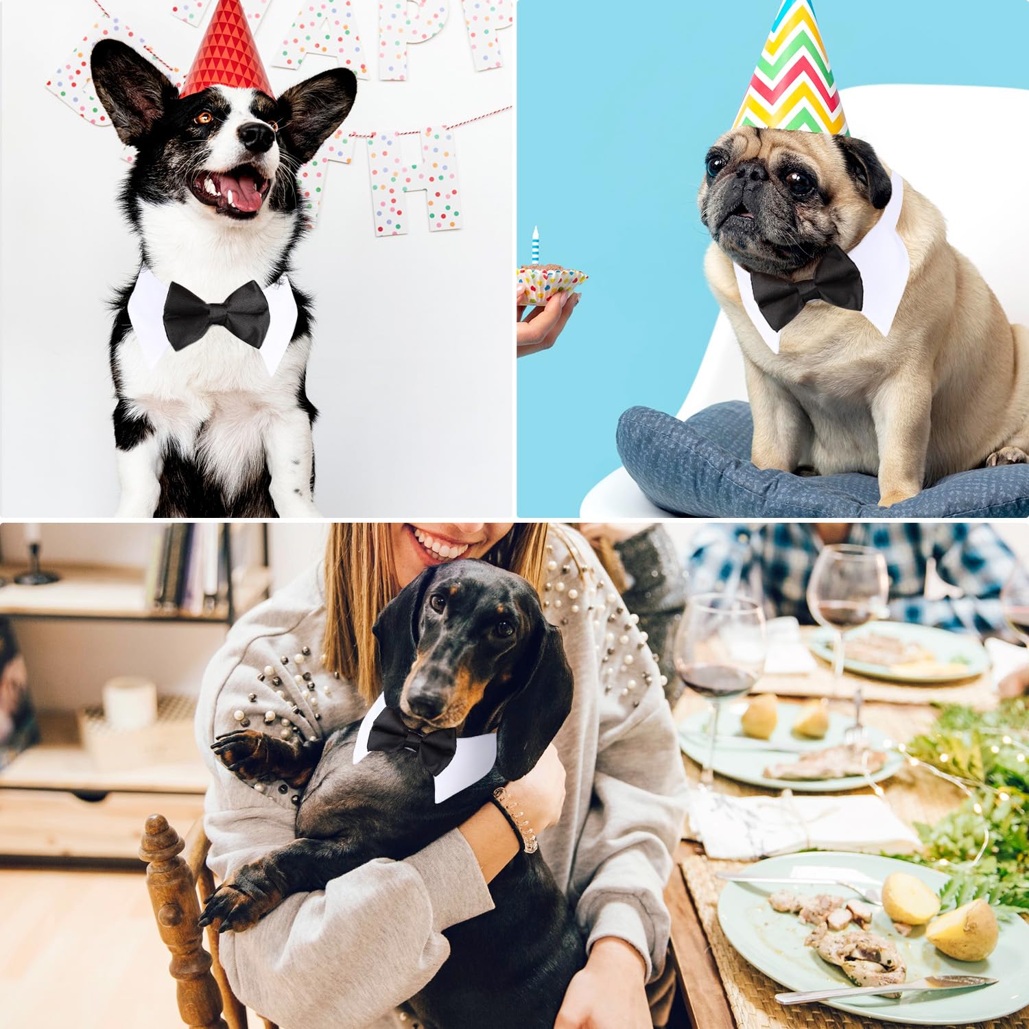 Black Bow Tie Dog Collar, Segarty Cute Tux Dog Bowtie With Handcrafted Adjustable White Collar Formal Pet Cats Puppies Necktie For Small Medium Boy Dog Wedding Birthday Gift