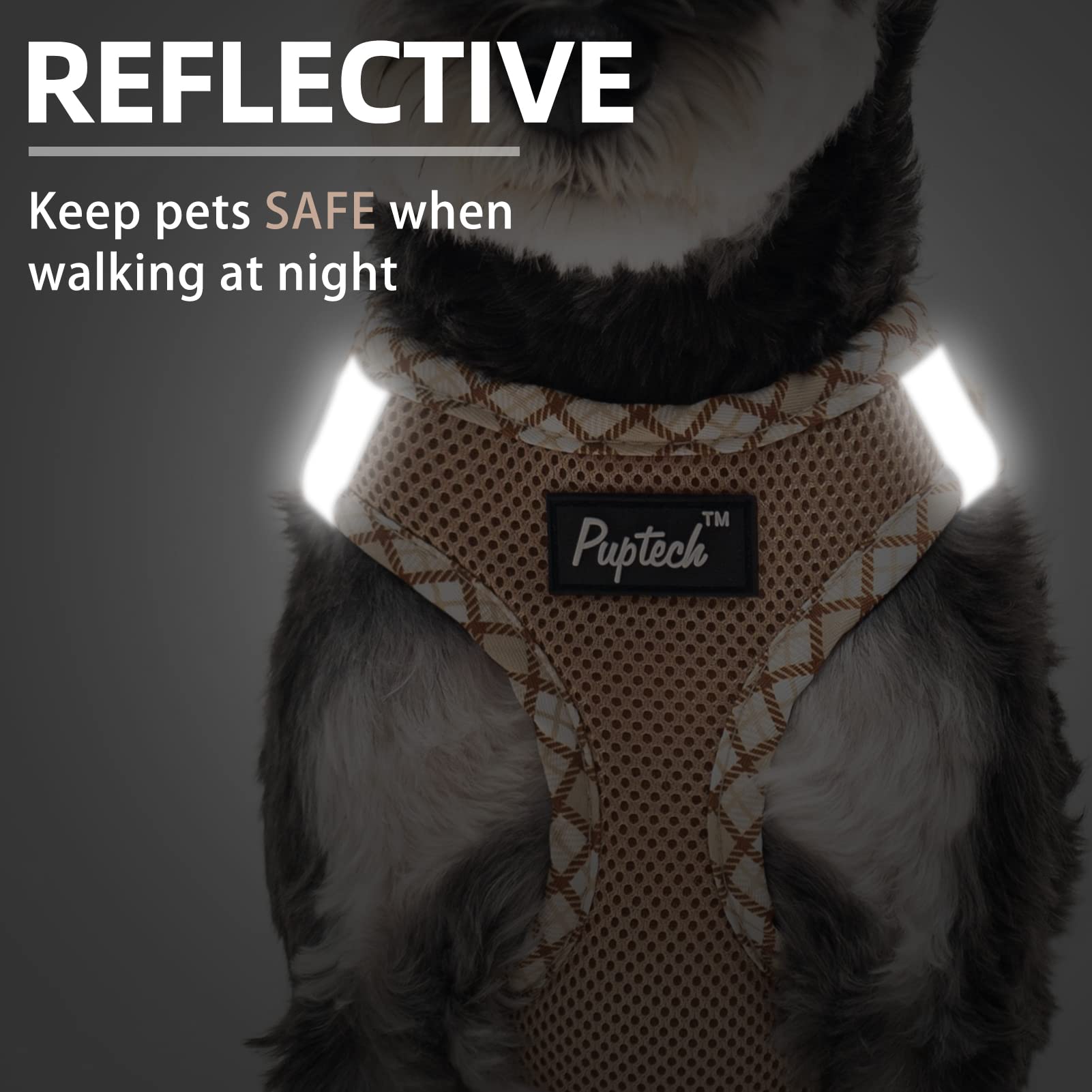 Pupteck Dog Harness And Leash Set For Small Medium Dogs No Pull Step-In Soft Mesh Puppy Cat Vest Harnesses Reflective At Night, Beige Xs