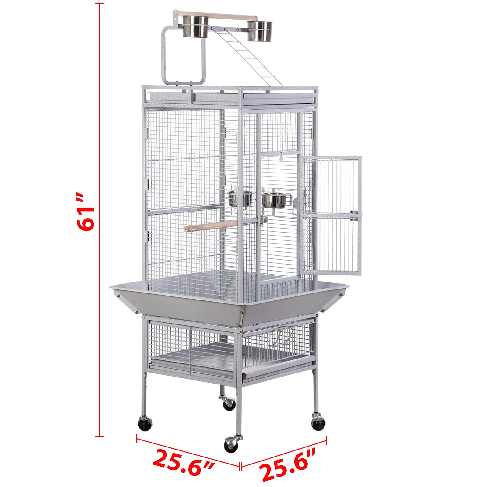 Super Deal Pro 61-Inch 2In1 Large Bird Cage With Rolling Stand Playtop Parrot Chinchilla Finch Cage Macaw Conure Cockatiel Cockatoo Pet House Wrought Iron Birdcage, White
