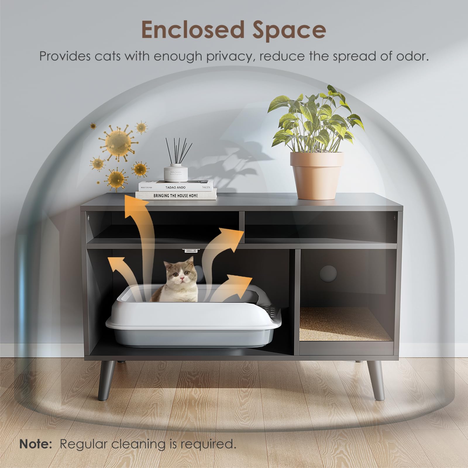 Ydtop Cat Litter Box Enclosure, Hidden Litter Box Furniture With Cat Scratch Pad, Wooden Pet House Side End Table, Storage Cabin