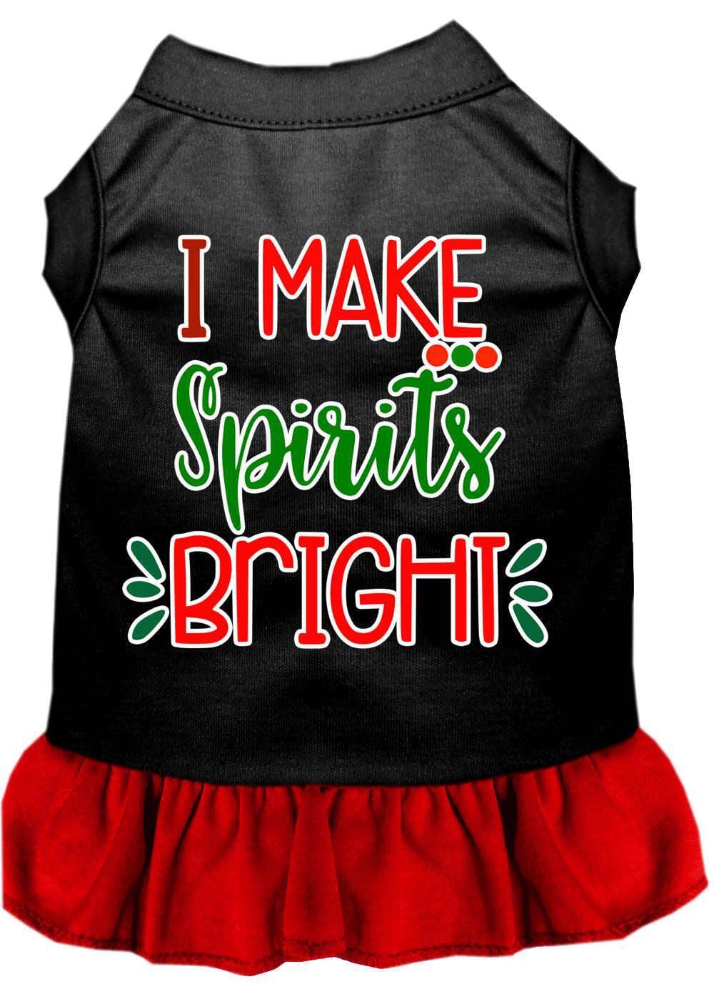 Christmas Pet Dog & Cat Dress Screen Printed, &quot;I Make Spirits Bright&quot; Black W/Bright Pink LG (10-14 lbs.)