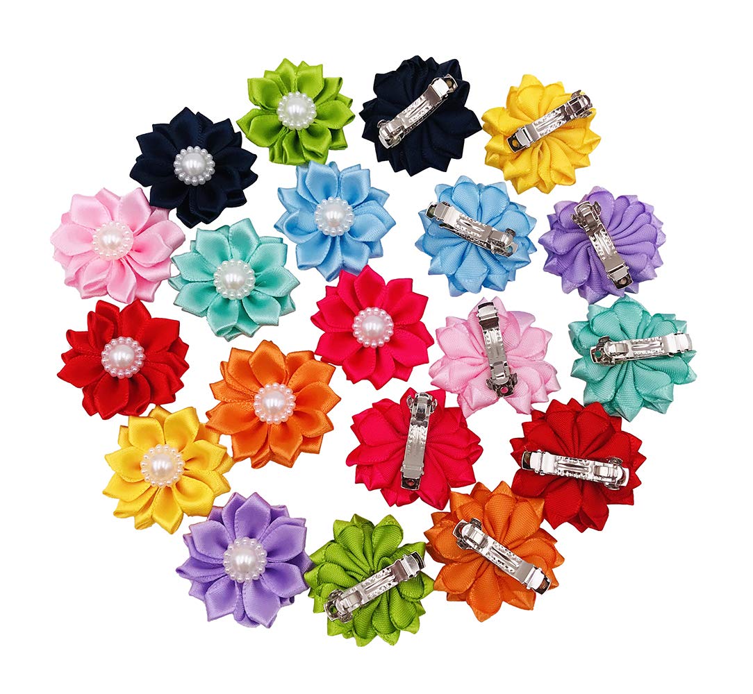 Pet Show 10Pairs Flower Small Dogs Hair Bows With French Barrette Hair Clips Cat Puppy Party Birthday Grooming Hair Accessories 