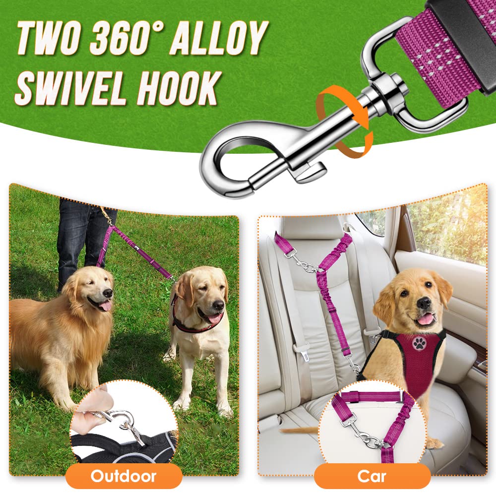 Autowt Double Dog Leash, No Tangle 360Swivel Rotation Reflective Lead Attachment Adjustable Length Dual Two Dogs Lead Splitter,