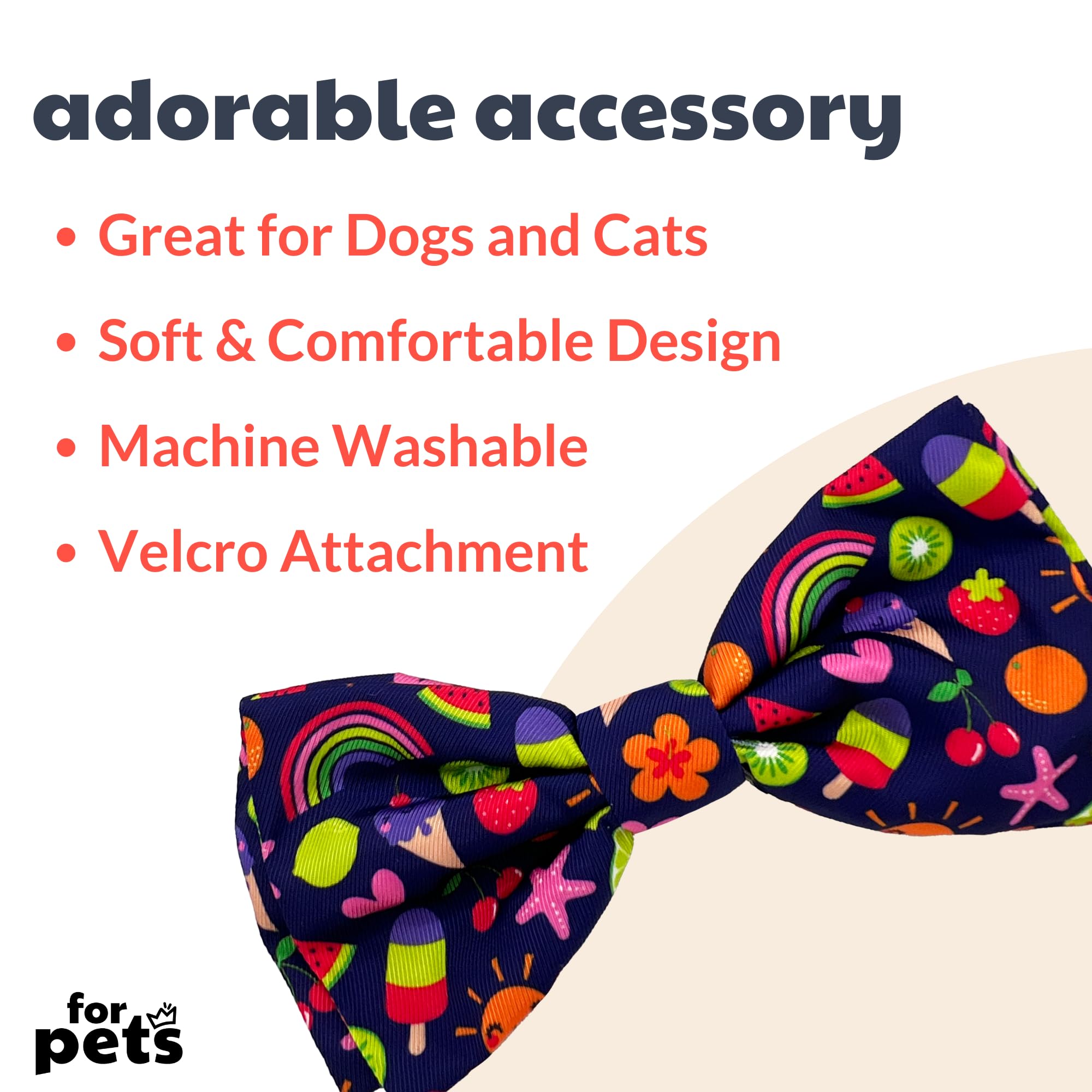 Huxley & Kent Bow Tie For Pets - Summer Icons (Large) - Bow Tie Collar Attachment - Fun Bow Ties For Dogs & Cats - Cute, Comfort