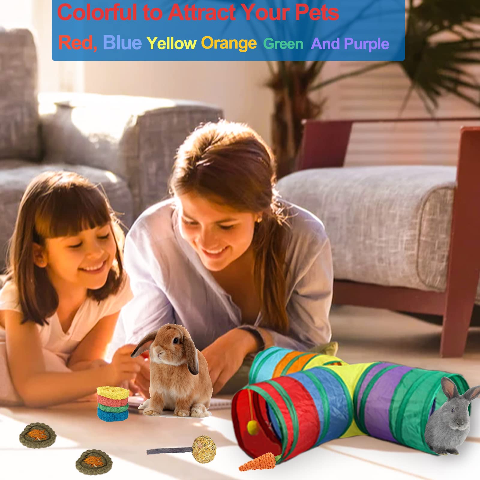 Hercocci Bunny Tunnels And Tubes, Collapsible Rabbit Hideout Tunnel Small Animal Activity Toys For Rabbits Bunnies Guinea Pigs Ferrets Kitty Puppy