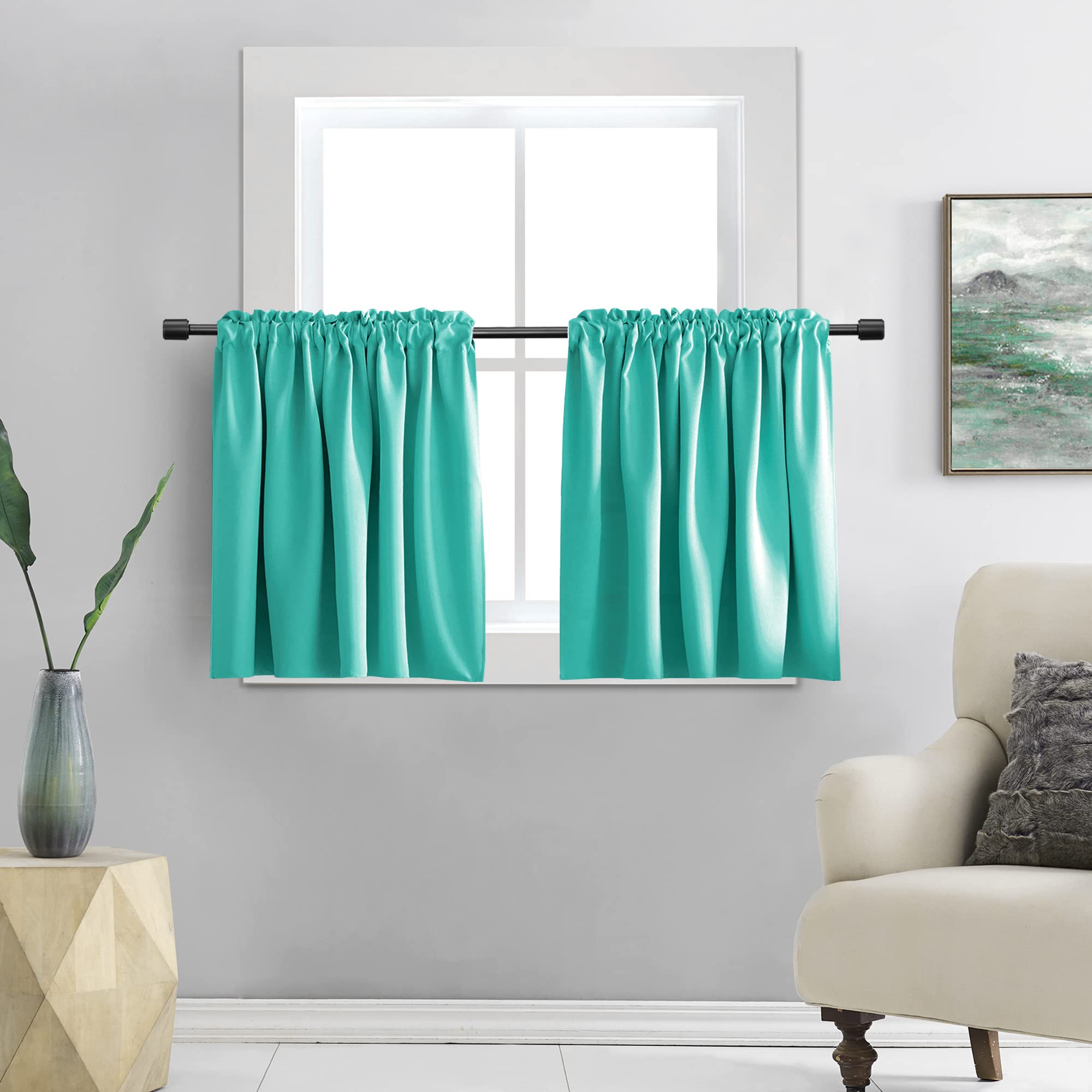 Donren Turquoise Kitchen Blackout Curtain Tiers - Small Curtains For Loft With Rod Pocket(42 X 30 Inches Long,2 Panels)