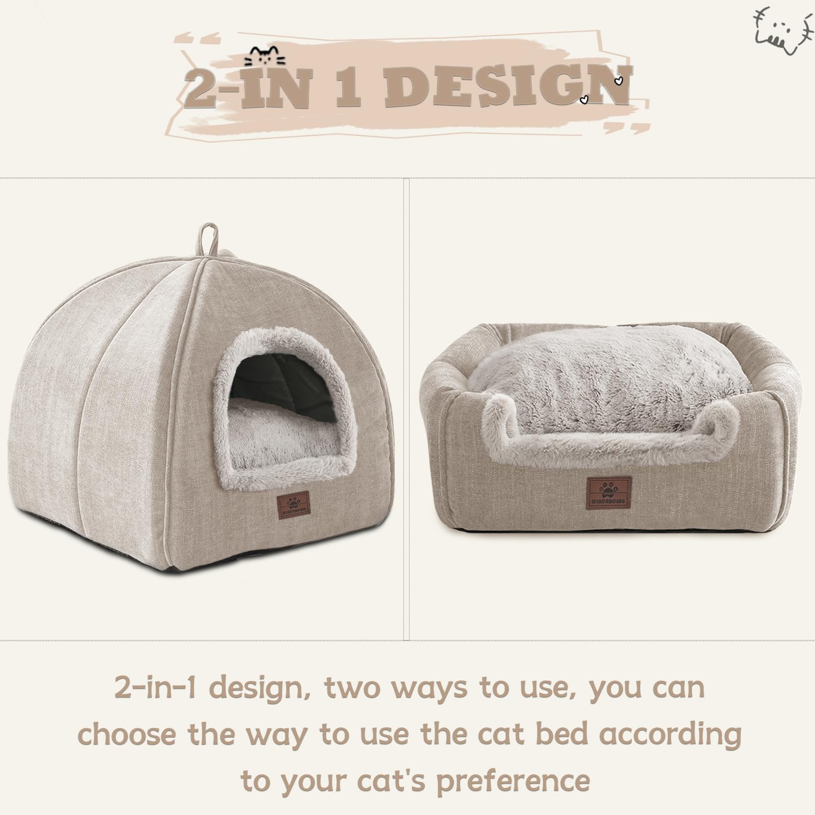 Cat Beds For Indoor Cats - Cat House Cats Tent With Removable Washable Cushioned Pillow, Soft And Self Kitten Beds,Pet Bed(Large