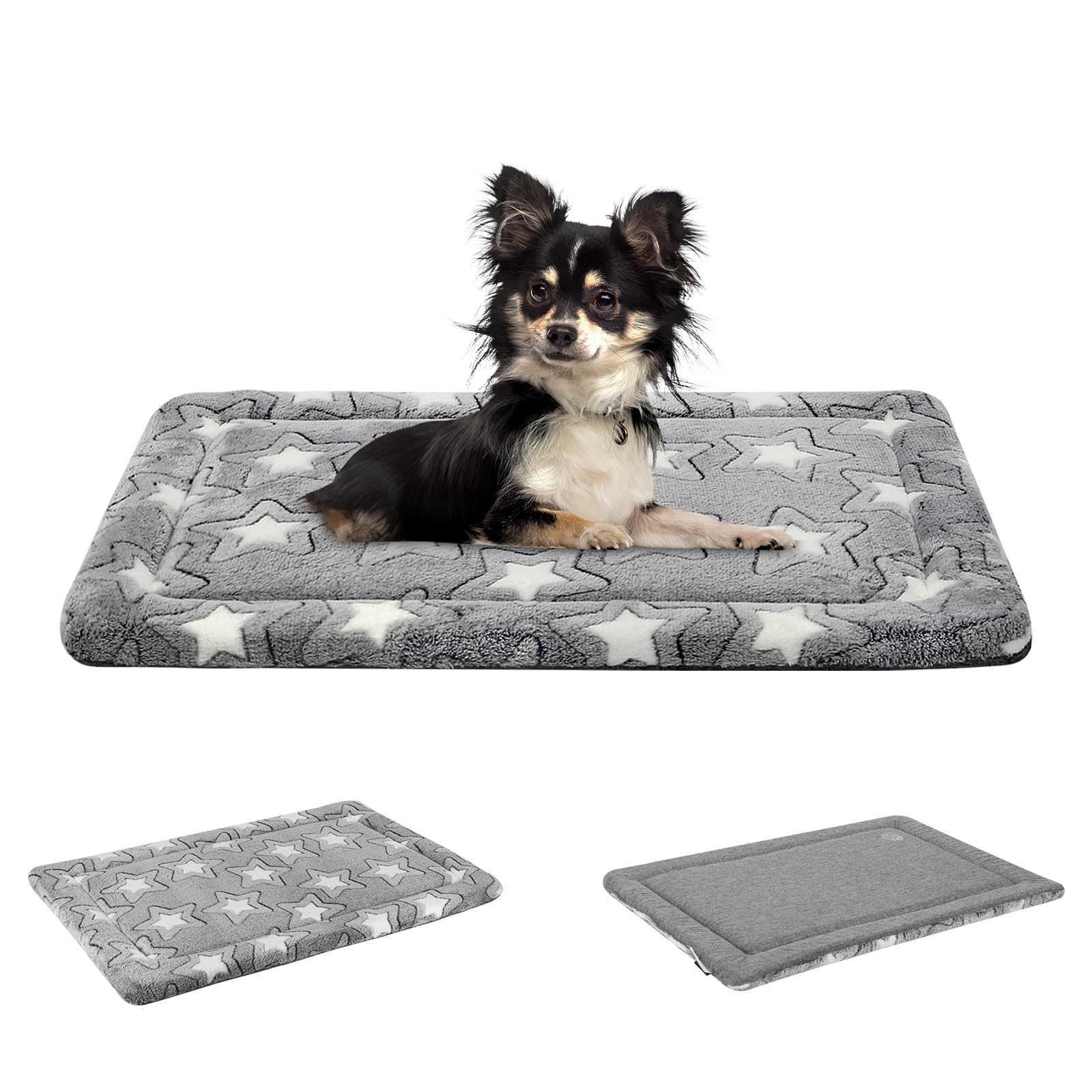 Empsign Dog Crate Pad - Reversible Kennel Mat (Cool & Warm), Machine Washable, Cozy Star Pattern Sleeping Pad For Small Medium L