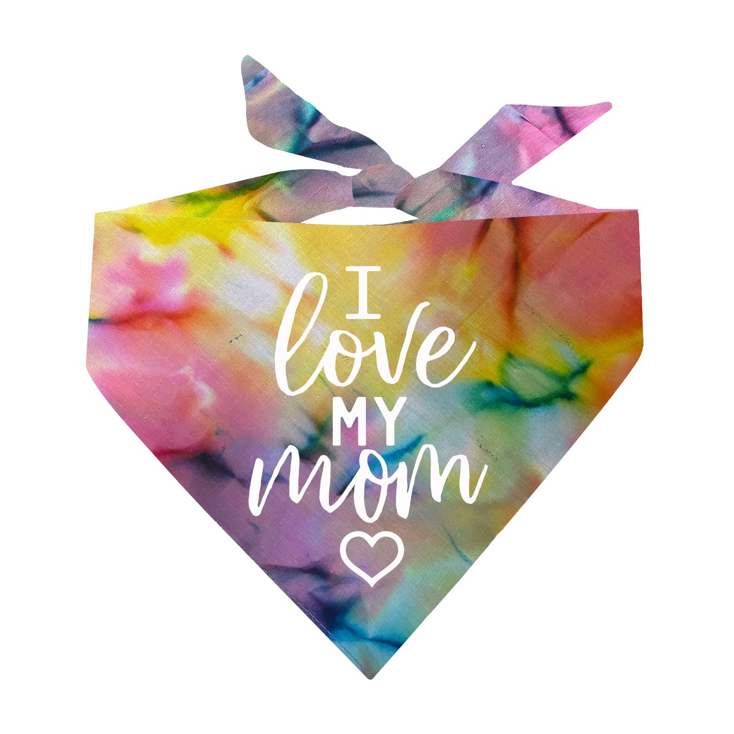 I Love My Mom Dog Bandana | 100% Cotton Tie Dye Triangle | Made In Usa For Mom | Valentine'S Day | Prop Photoshoot | Rainbow Scr