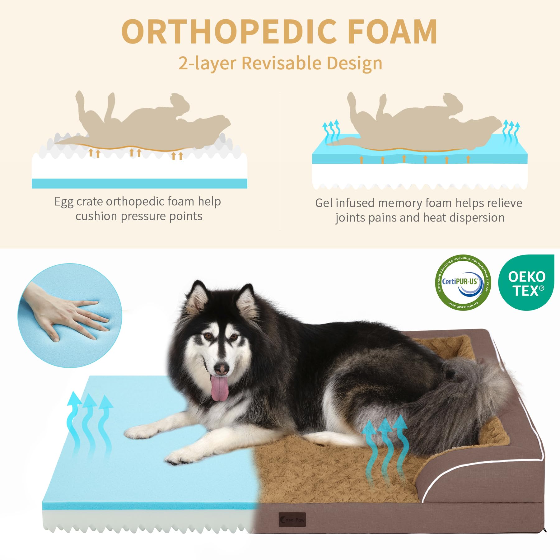 Casa Paw Memory Foam Xl Dog Bed With Bolsters, Jumbo Breed Dog Couch Bed With Removable Washable Cover And Non-Slip Bottom (Jumb