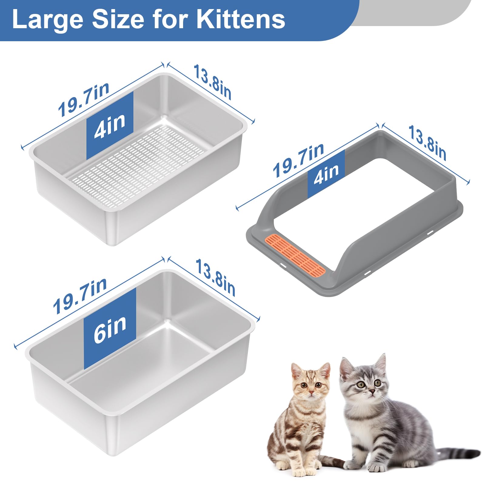 Yoochee Stainless Steel Sifting Litter Box With Lid, Large Sifting Cat Litter Box For Pine Pellets & Small Cats, Metal Pellet Si