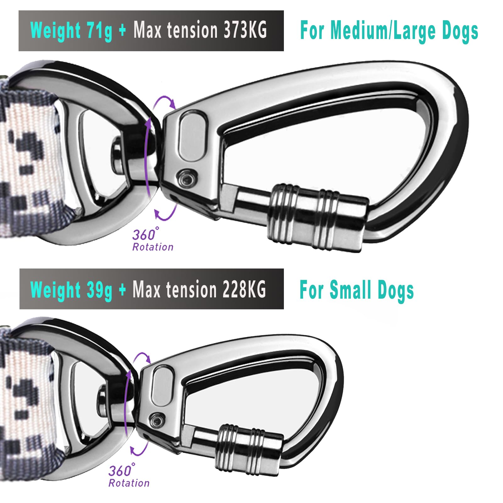 Hotsky Tactical Dog Leash Heavy Duty,4-6Ft Strong Bungee Shock Absorbing Lead With Padded Double Handle,Car Seatbelt,Metal Carab
