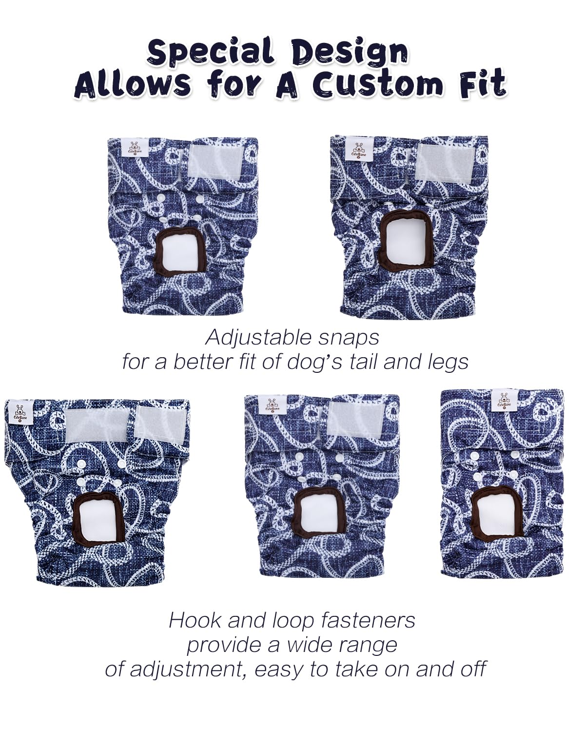 Cutebone Washable Female Dog Diapers 4 Pack Reusable Doggie Heat Diapers For Period Fmg05Xs