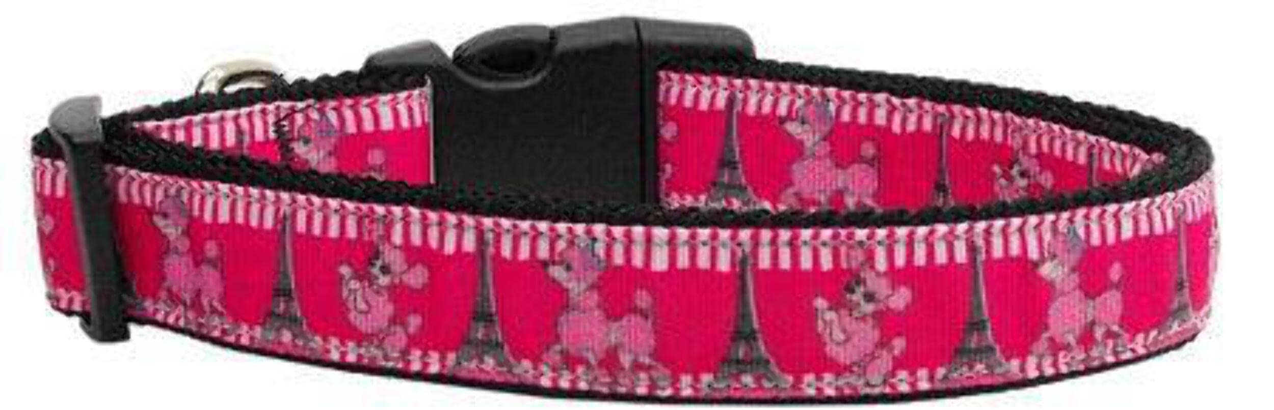 Pet Dog & Cat Nylon Collar or Leash, &quot;Poodles in Paris&quot; MD Narrow Collar