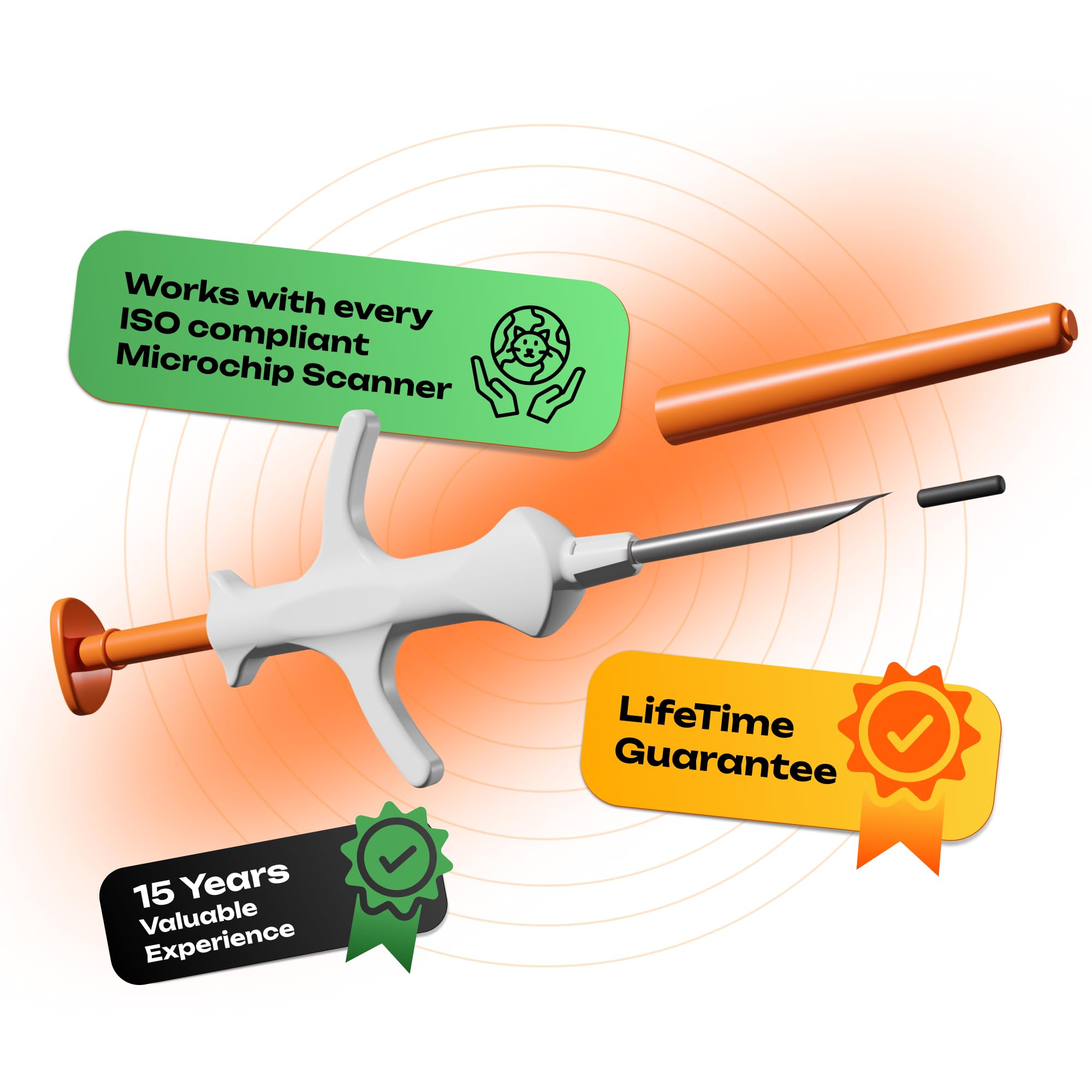 Pack Of 1 1.4X8 Mm Microchip For Dogs Kit With Qr Code Id Pet Tag - Free Lifetime Registration - Implant International Standard