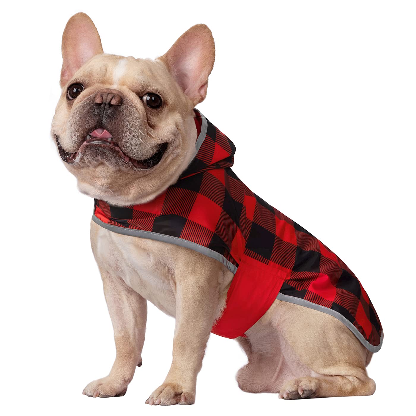 HDE Reversible Dog Raincoat Hooded Slicker Poncho Rain Coat Jacket for Small Medium Large Dogs Buffalo Plaid Red - S