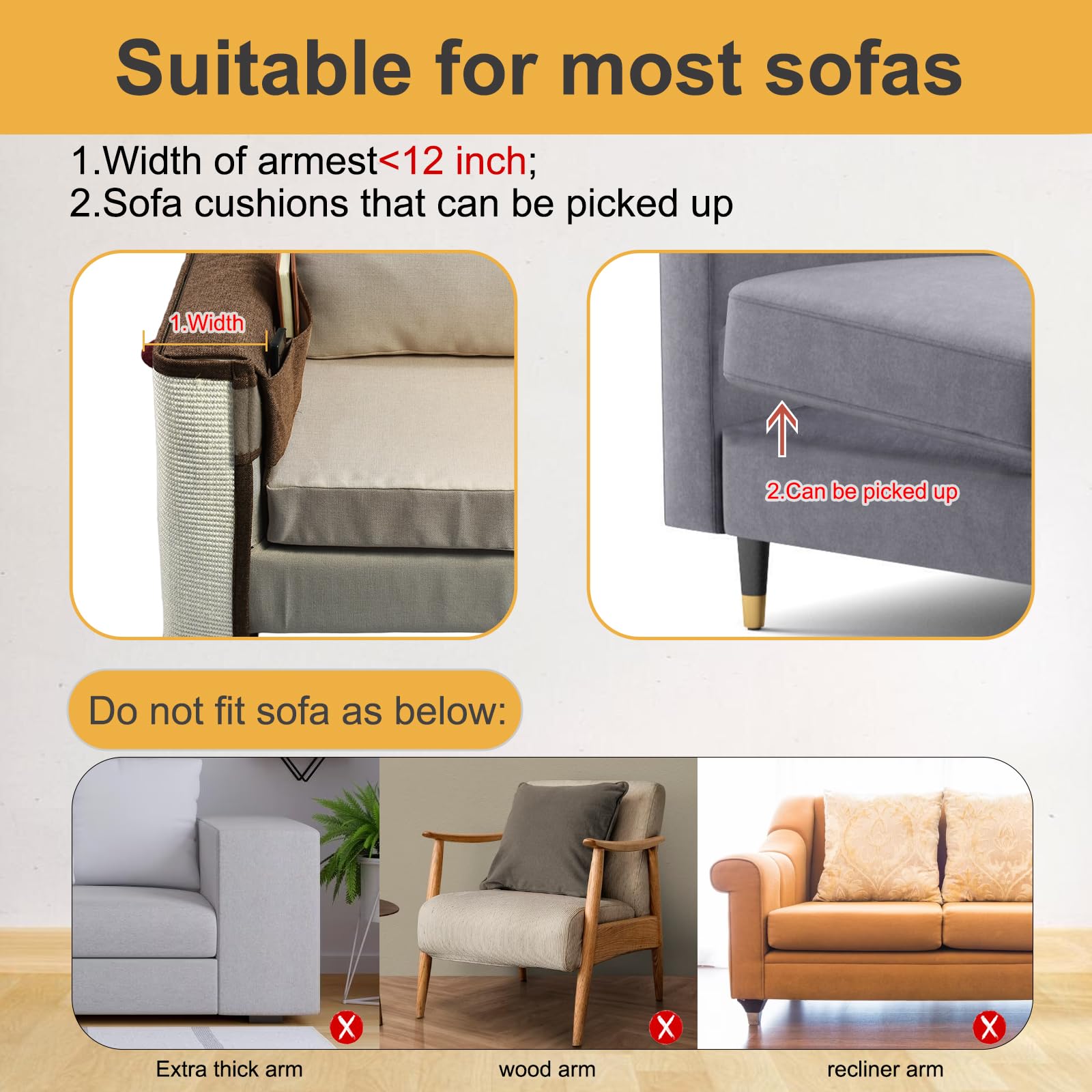 Upgraded Cat Scratch Furniture Protector,Cat Scratch Sofa Arm Sheild With 27.6L*19.6W Natural Sisal And Scratch Ball For Protect
