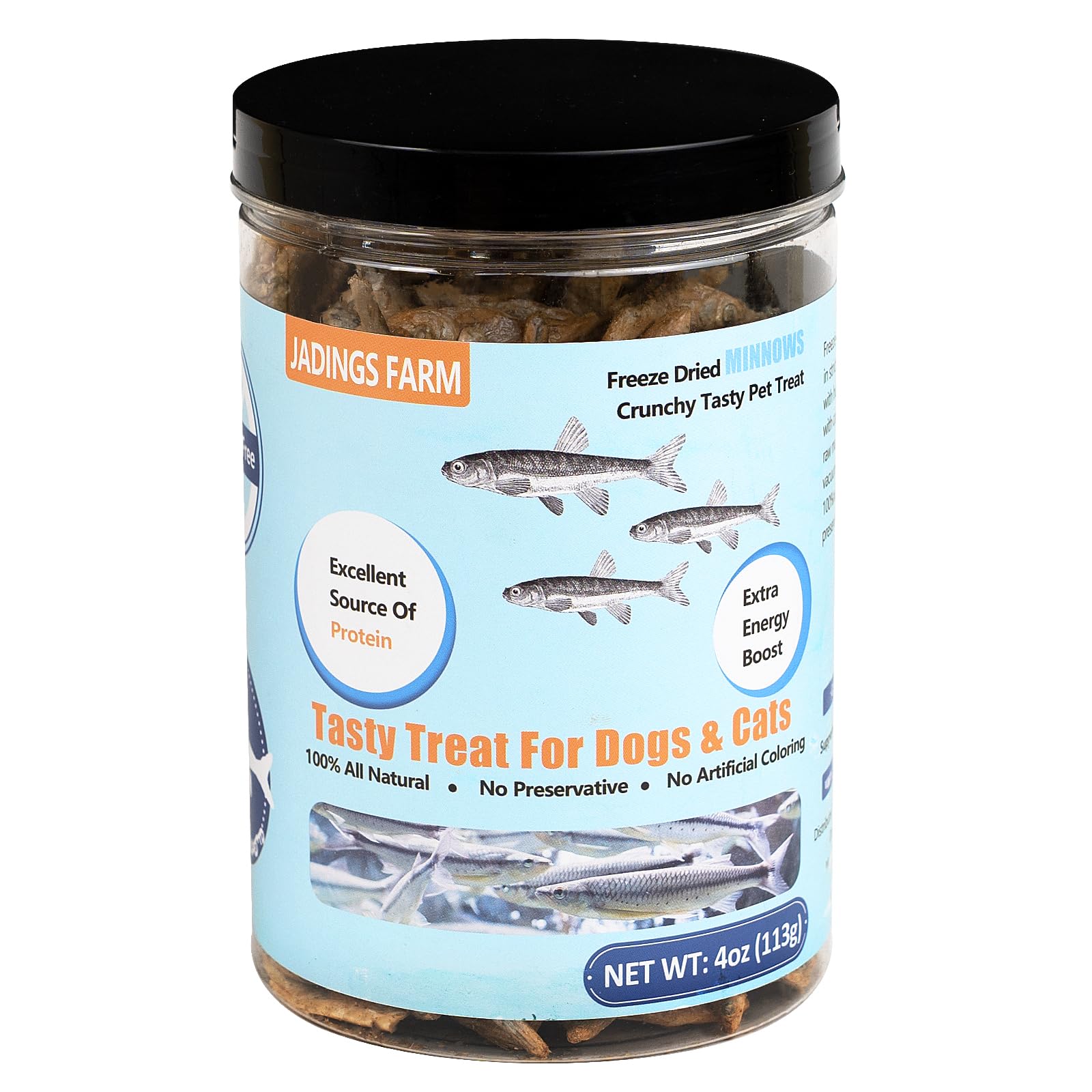 JADINGSFARM Minnows - 4 oz Freeze Dried - 100% Natural Premium Cat Treat, Dog Treat - Freeze Dried Minnows for Cats - Freeze Dri