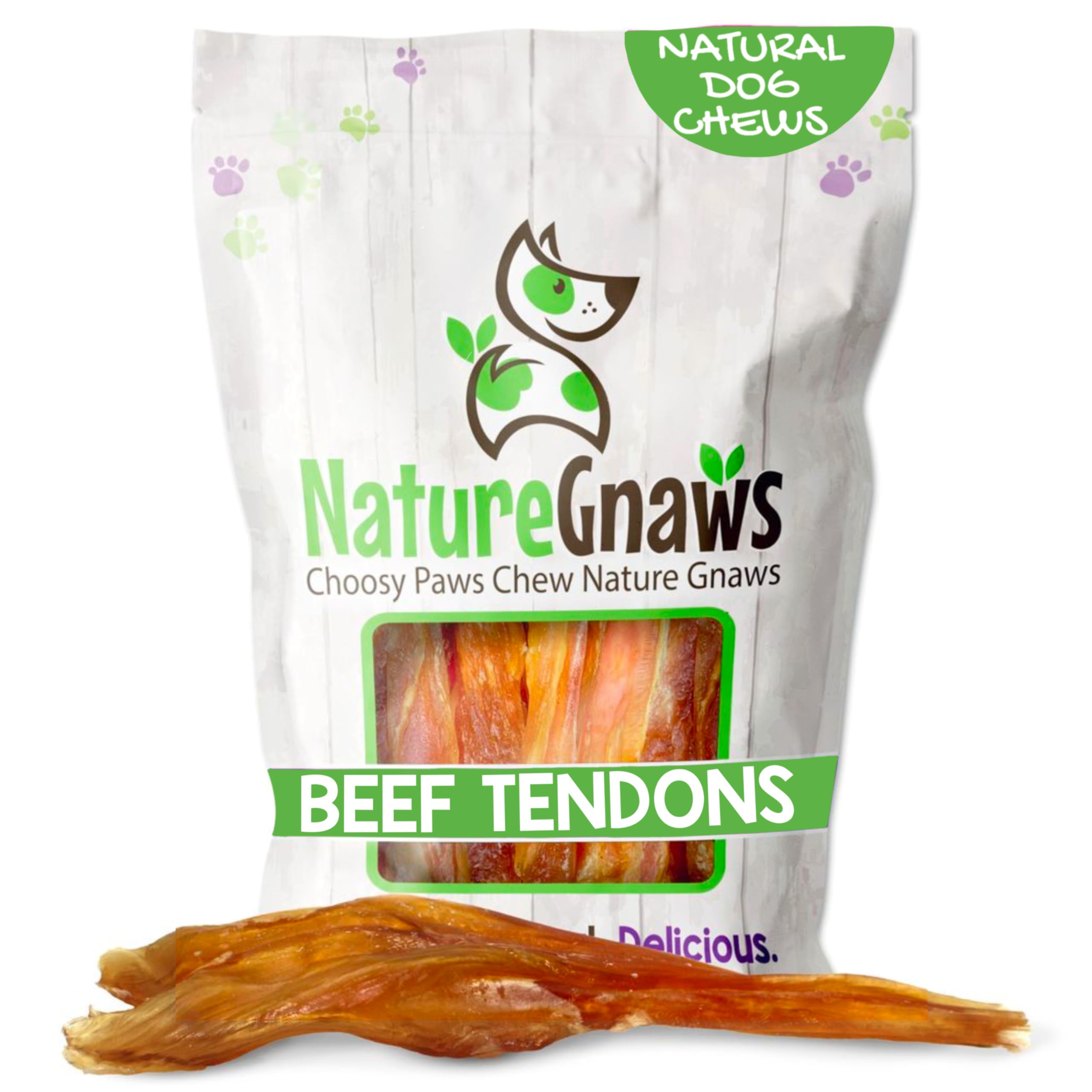Nature Gnaws Beef Tendons for Dogs 7-11 (12 Count) - Long Lasting for Aggressive Chewers & Large Dogs - Natural Beef Jerky Dog C