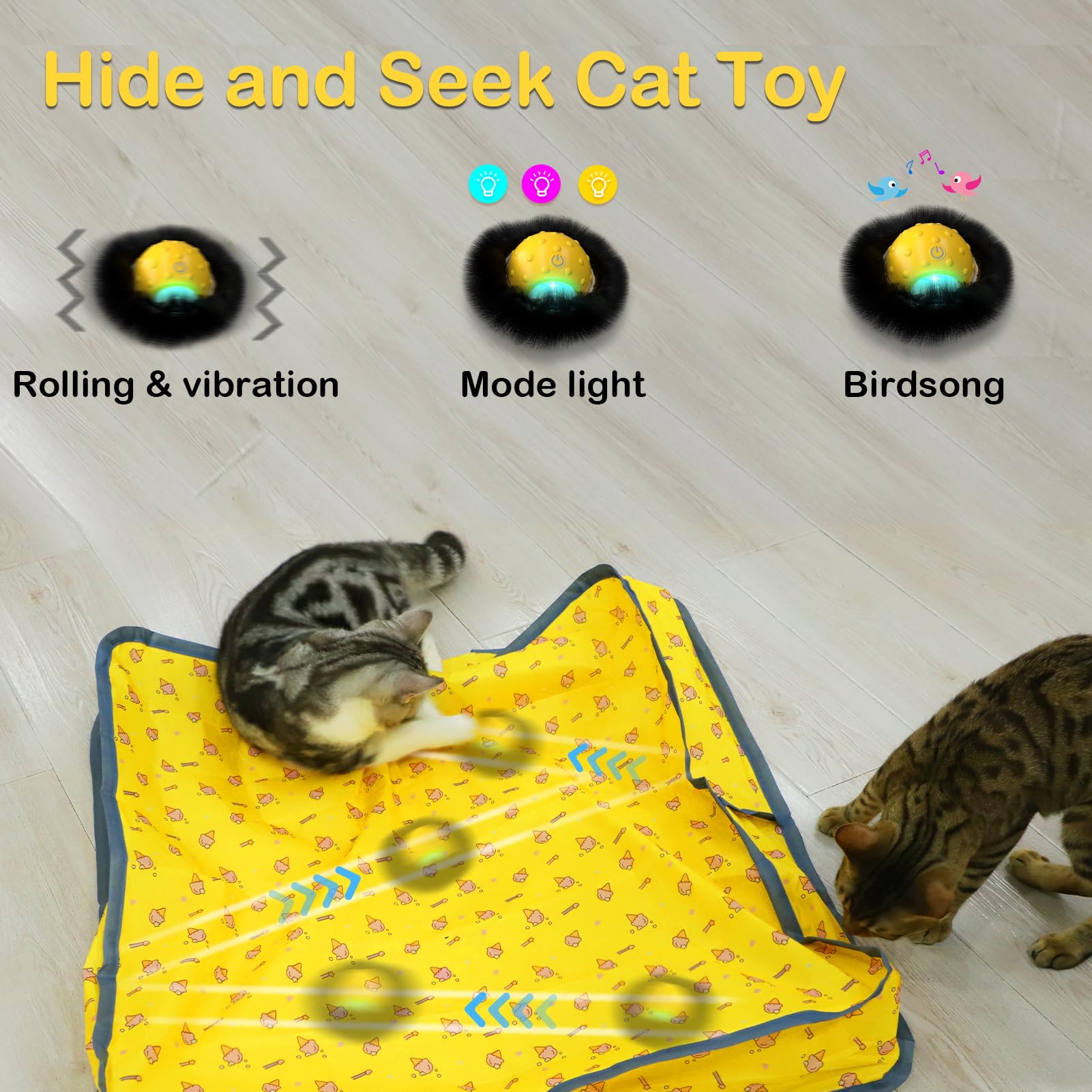 Muhhiba Interactive Cat Toys For Indoor Cats, Electric Cat Ball Fast Rolling In Pouch, Motion Activated Chirping Cat Toy, Hide A